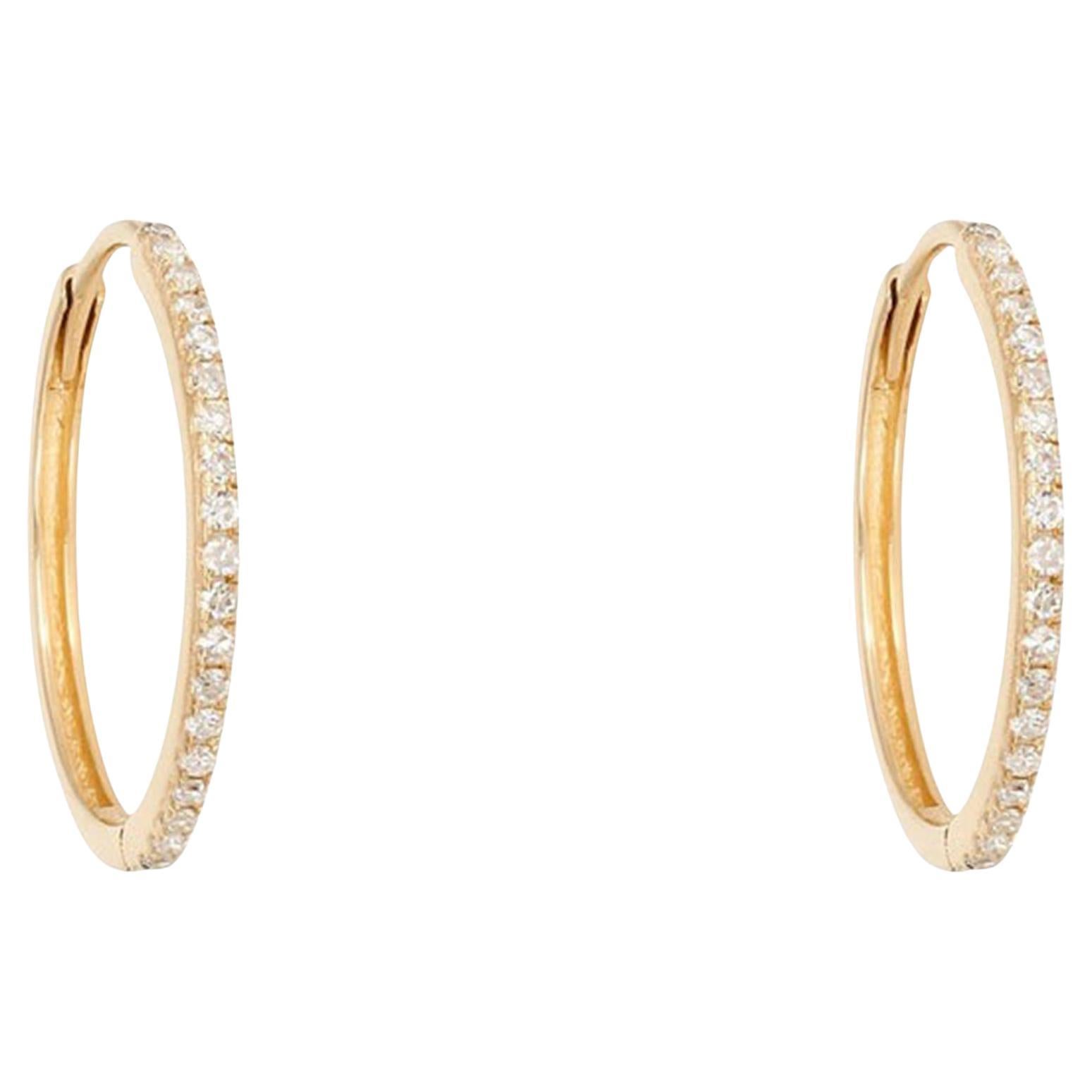 17mm Slim 14K (or 18k upon request) Yellow Gold Diamond Hoops Earrings