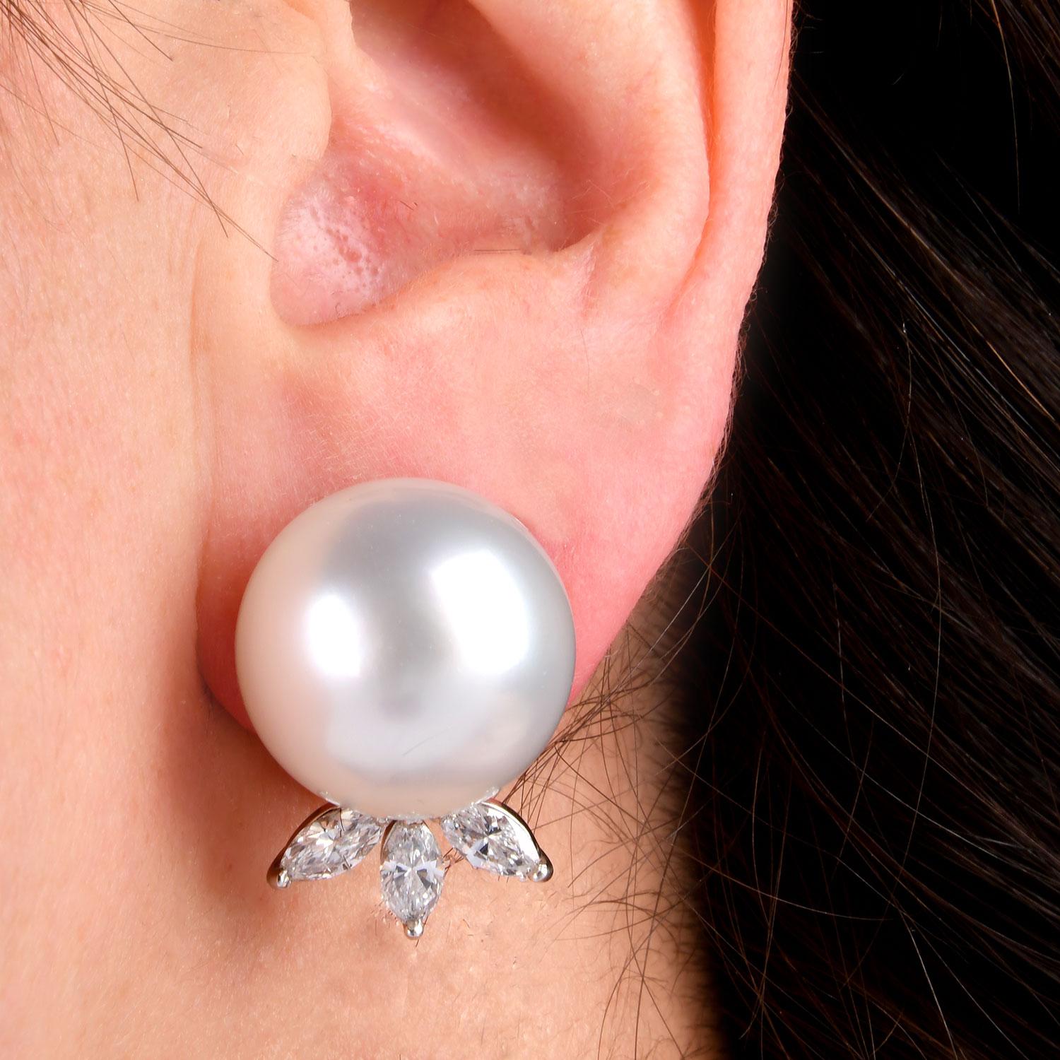 Modern 17mm Southsea Pearl Platinum 18K Gold Statement Earrings