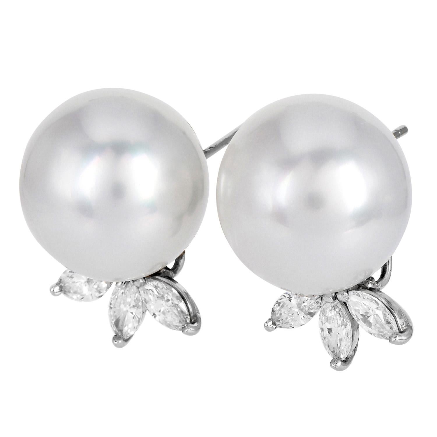 17mm Southsea Pearl Platinum 18K Gold Statement Earrings In Excellent Condition In Miami, FL