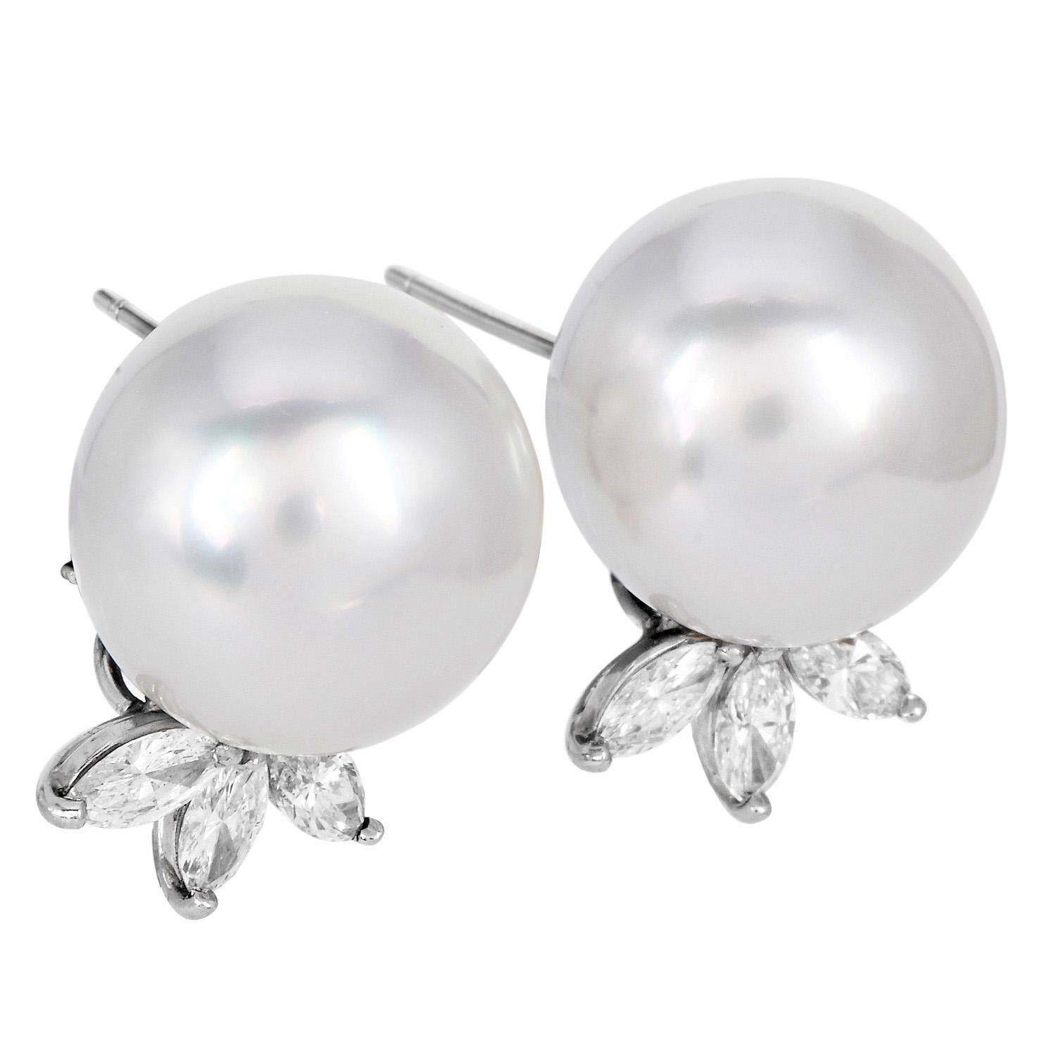Women's 17mm Southsea Pearl Platinum 18K Gold Statement Earrings