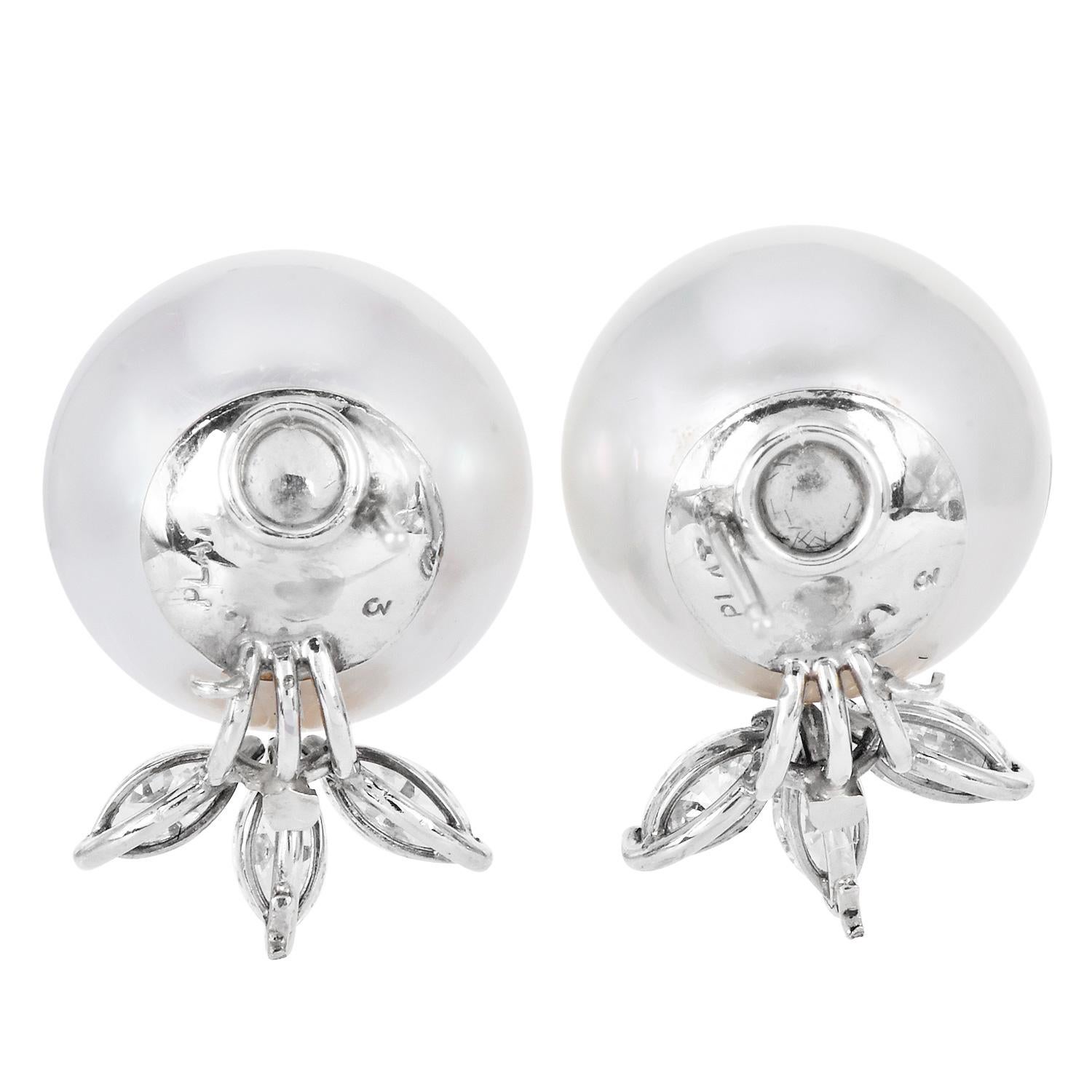 17mm Southsea Pearl Platinum 18K Gold Statement Earrings 1