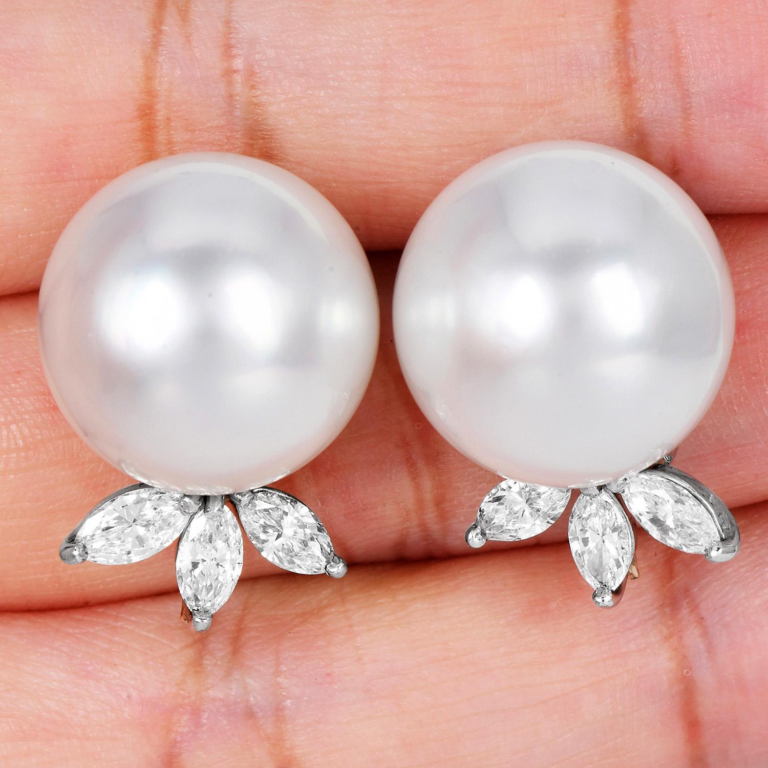 17mm Southsea Pearl Platinum 18K Gold Statement Earrings 2