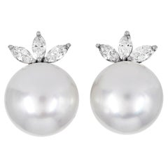 17mm Southsea Pearl Platinum 18K Gold Statement Earrings