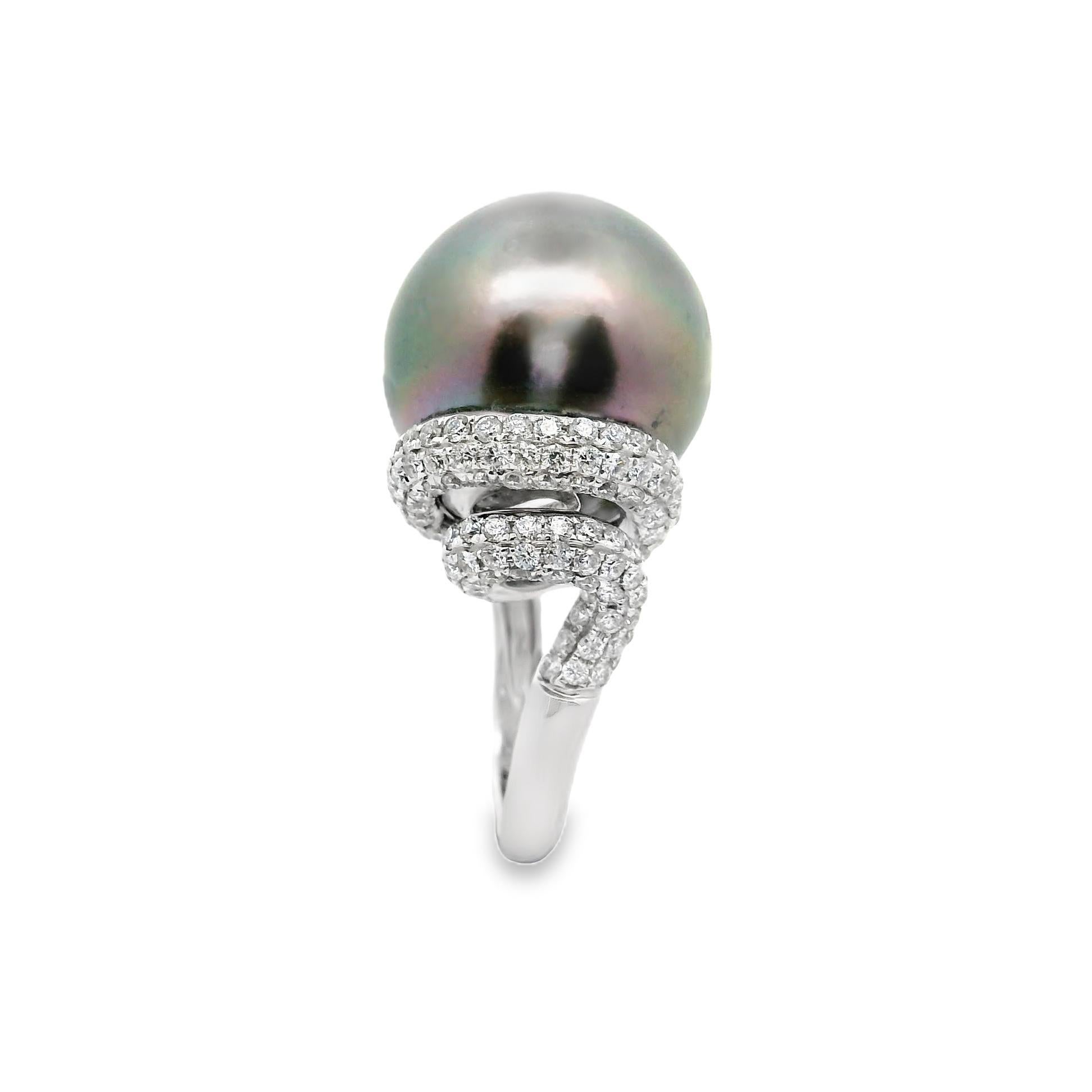 17 mm Tahiti-Perlen-Diamant-Ring aus 18 Karat Weißgold (Kugelschliff) im Angebot