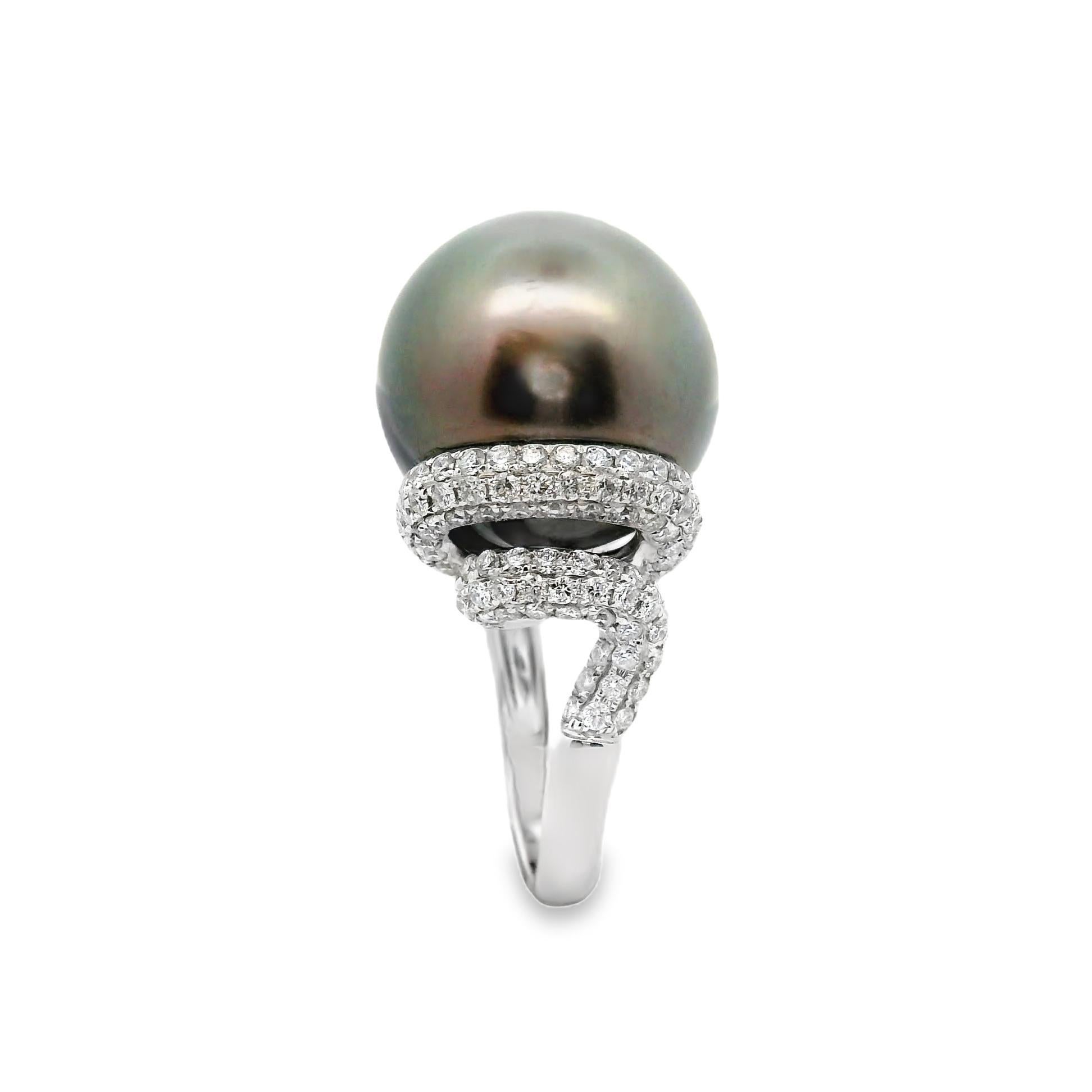 17 mm Tahiti-Perlen-Diamant-Ring aus 18 Karat Weißgold im Zustand „Neu“ im Angebot in Beverly Hills, CA