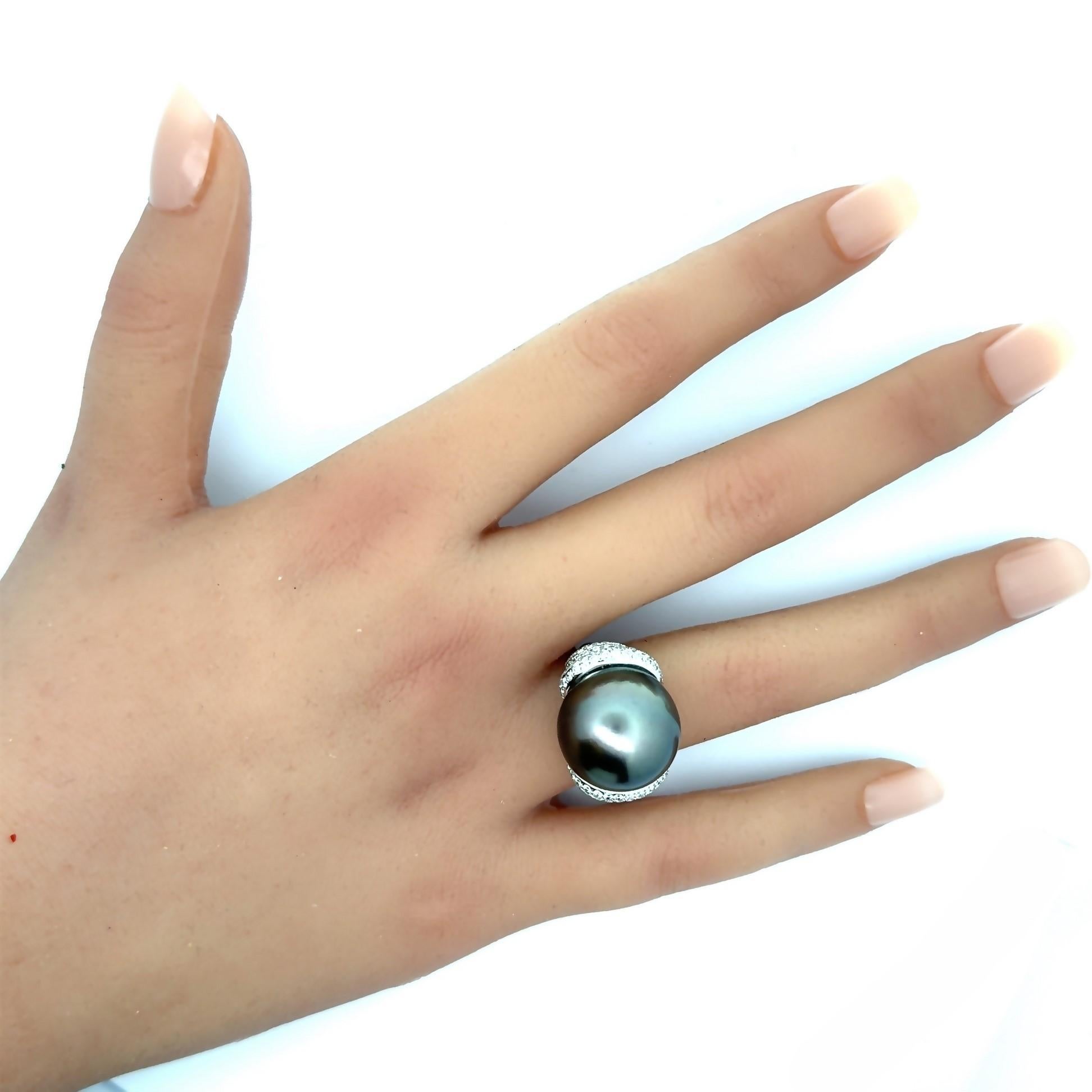 17 mm Tahiti-Perlen-Diamant-Ring aus 18 Karat Weißgold Damen im Angebot