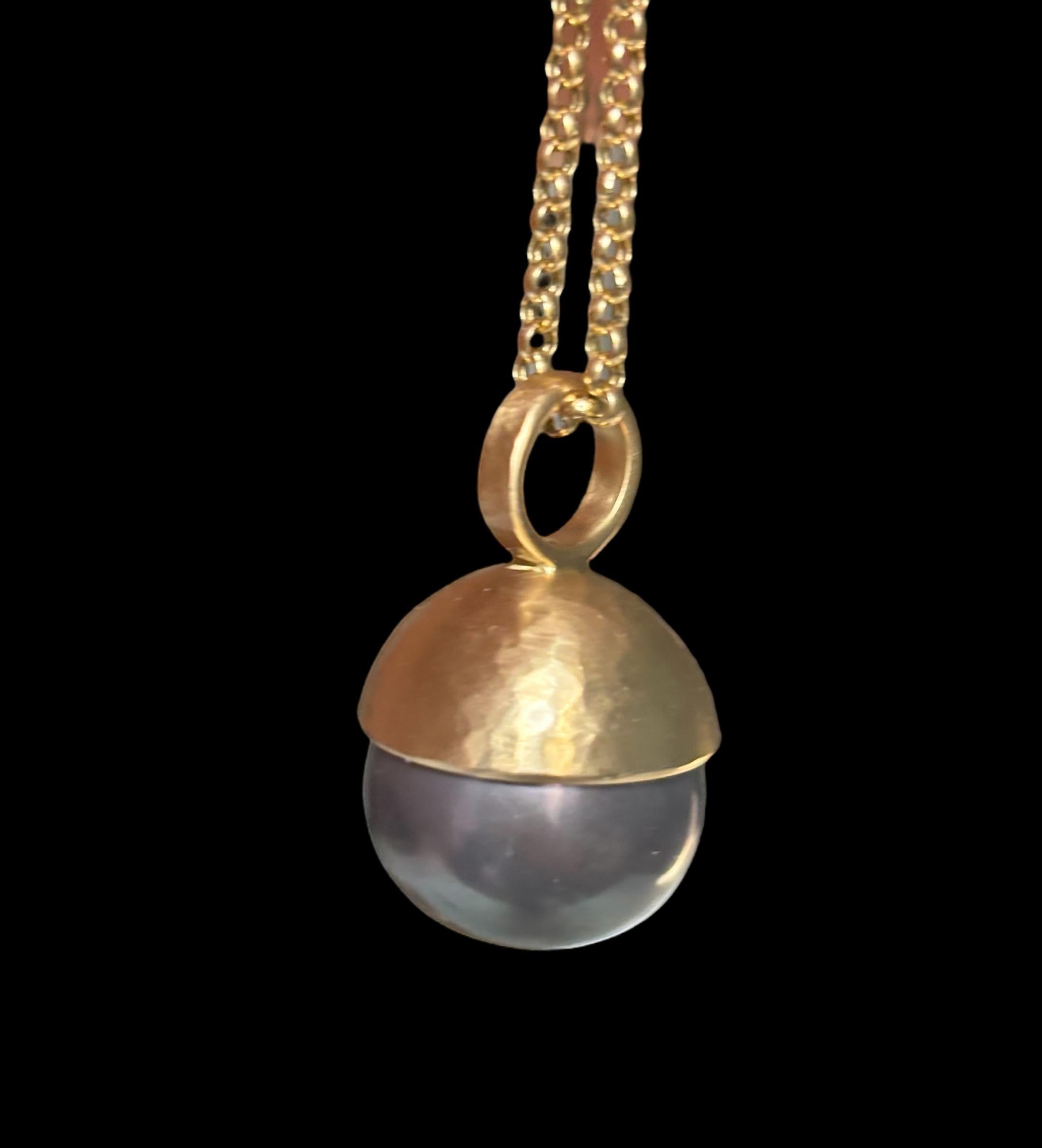 Ciondolo di perla tahitiana da 17 mm con CAP e cappa in oro 14 carati in vendita 4
