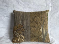 17rth Century Antique Brussels Landscape Tapestry Pillow with Woodland Scene