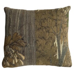 17rth Century Antique Brussels Landscape Tapestry Pillow with Woodland Scene