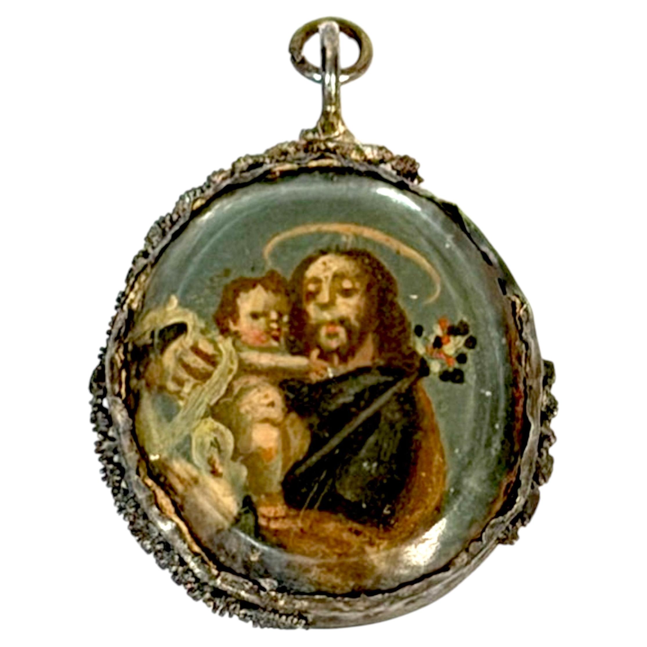 17th/18 th C. Spanish Silver Double-Sided Silver Devotional Reliquary Pendant