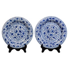 17th - 18th C., A Pair of Antique Chinese Kangxi Porcelain Blue and White Dishes