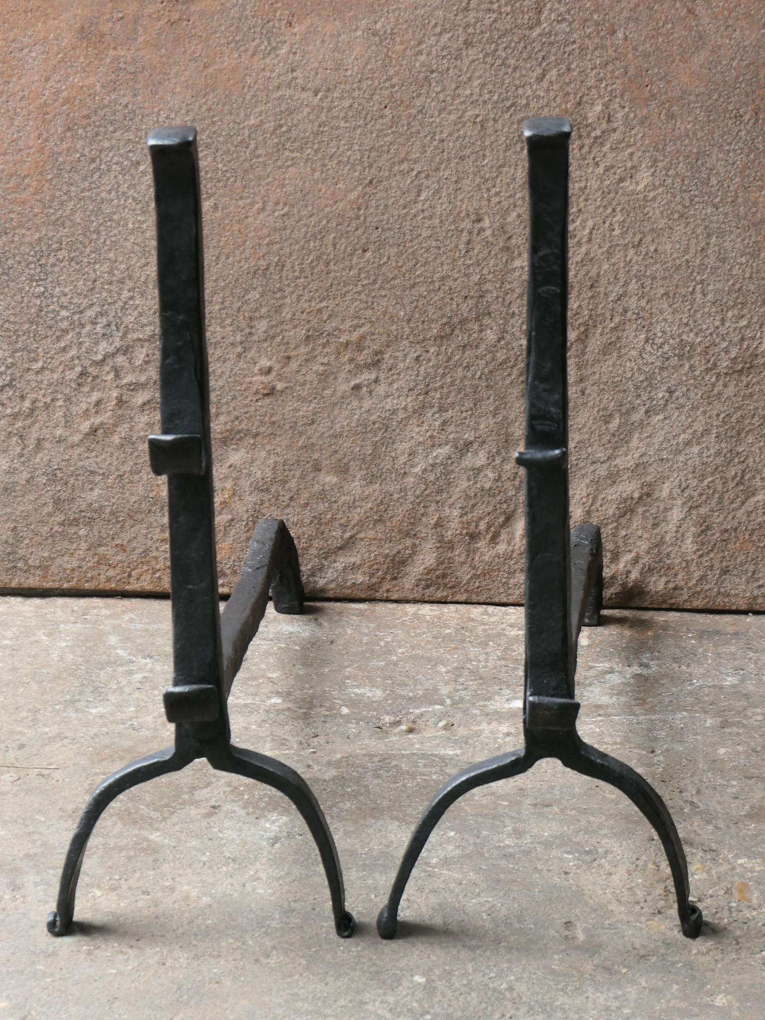 Forged 17th - 18th C. French Gothic Andirons or Firedogs For Sale