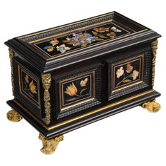 17th/18th C. Italian Pietra Dura Ebony Casket with Ormolu Mounts, Ducal Workshop