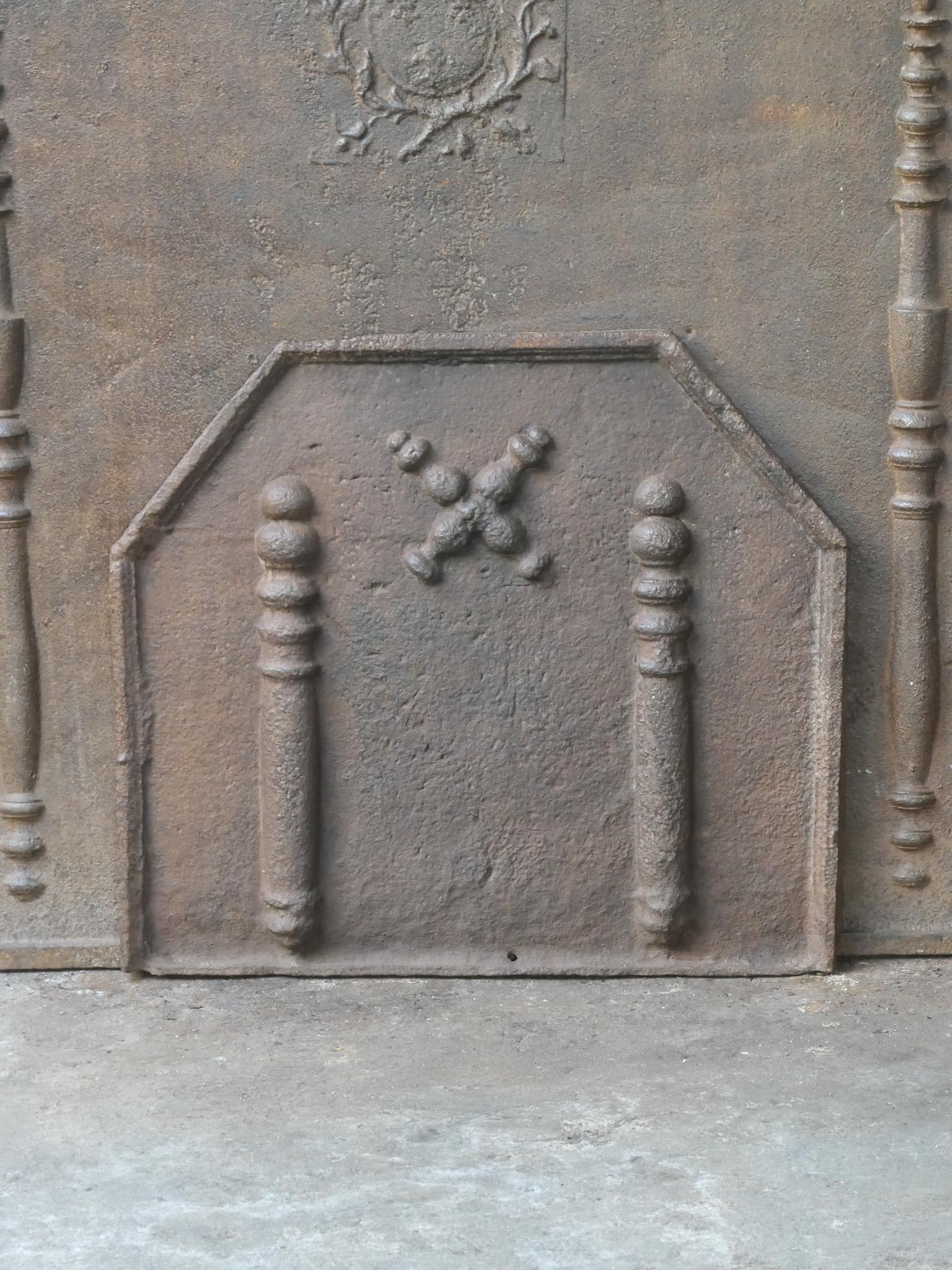Cast 17th-18th C. Louis XIV 'Pillars with Saint Andrew's Cross' Fireback / Backsplash For Sale