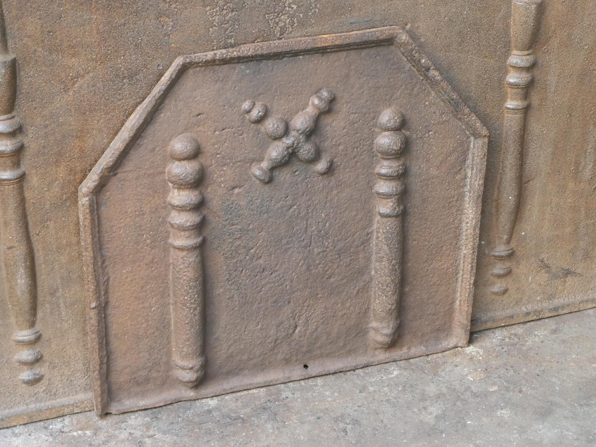 Iron 17th-18th C. Louis XIV 'Pillars with Saint Andrew's Cross' Fireback / Backsplash For Sale