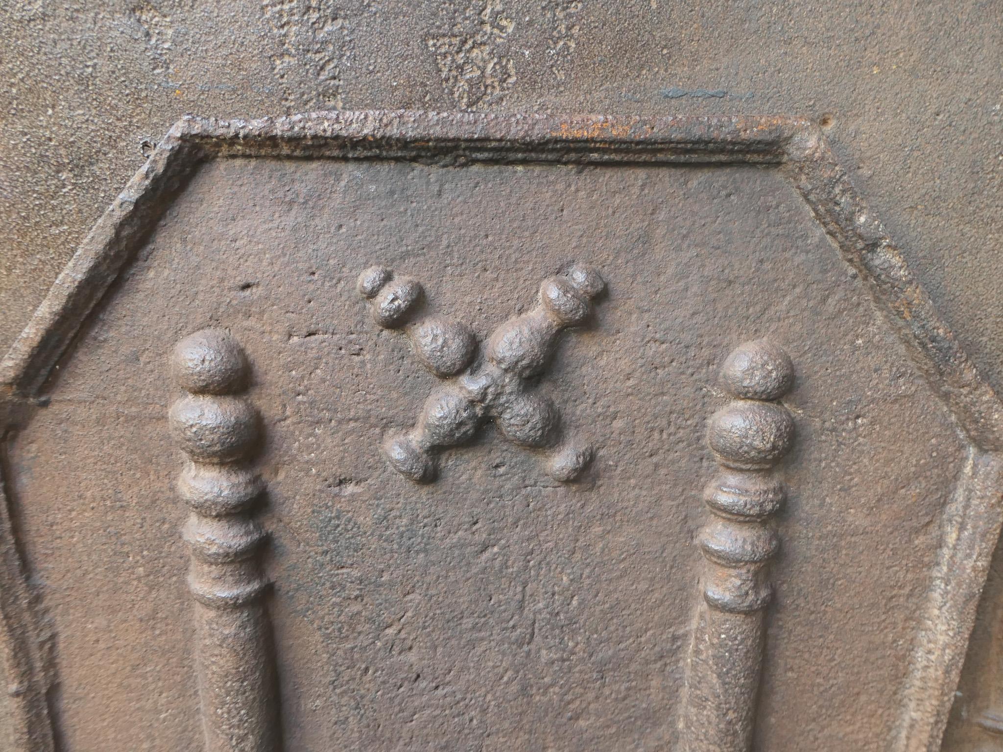 17th-18th C. Louis XIV 'Pillars with Saint Andrew's Cross' Fireback / Backsplash For Sale 1