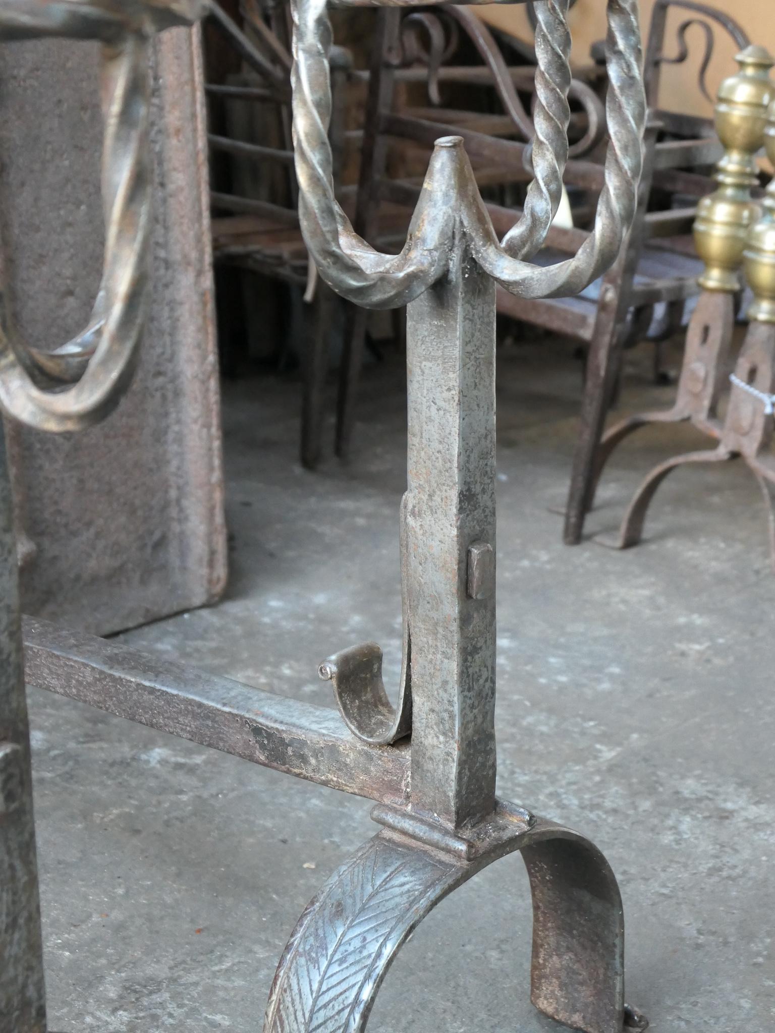 17th - 18th C. Polished Steel French Gothic Andirons or Firedogs For Sale 8