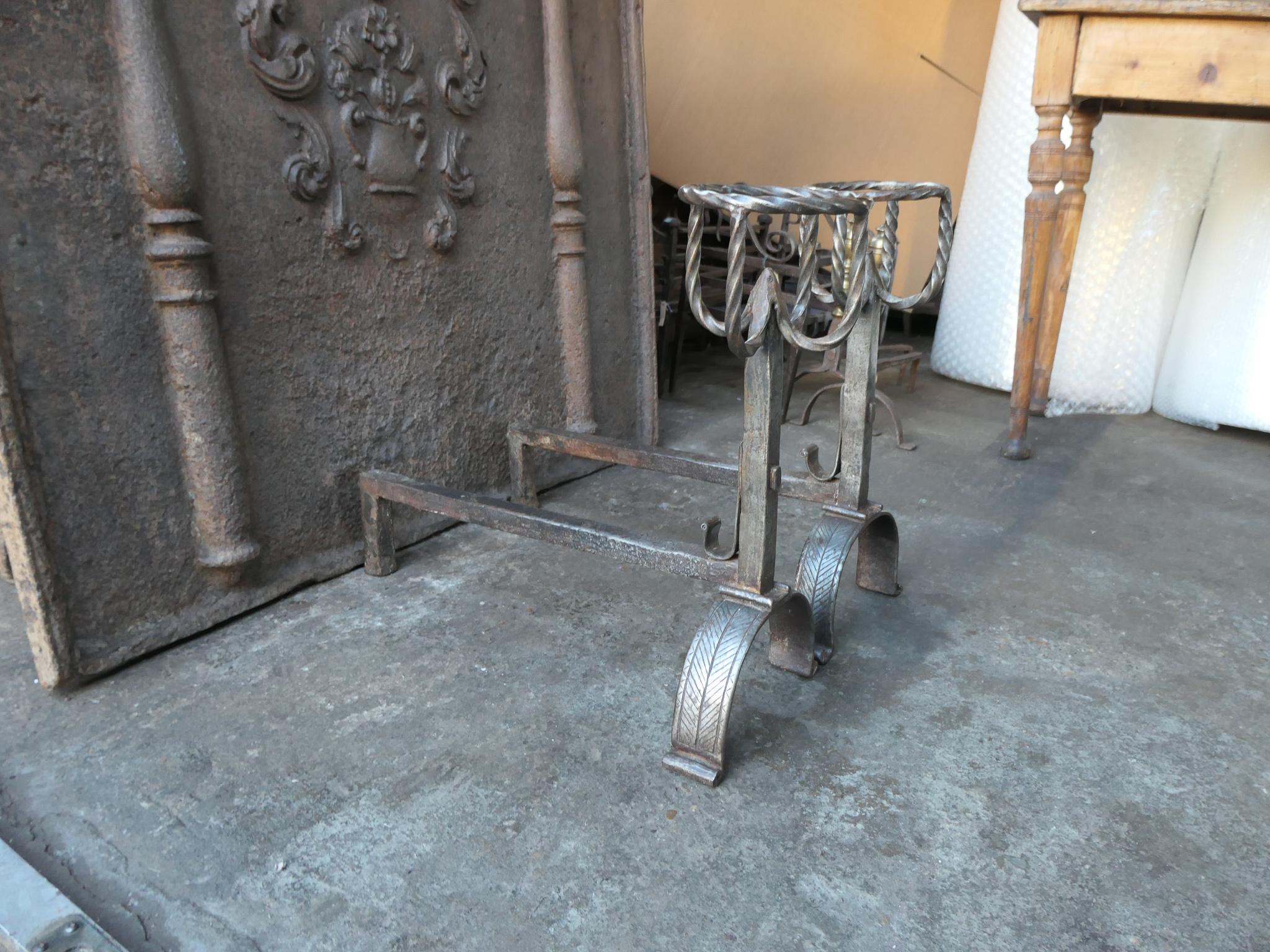 17th - 18th C. Polished Steel French Gothic Andirons or Firedogs For Sale 10