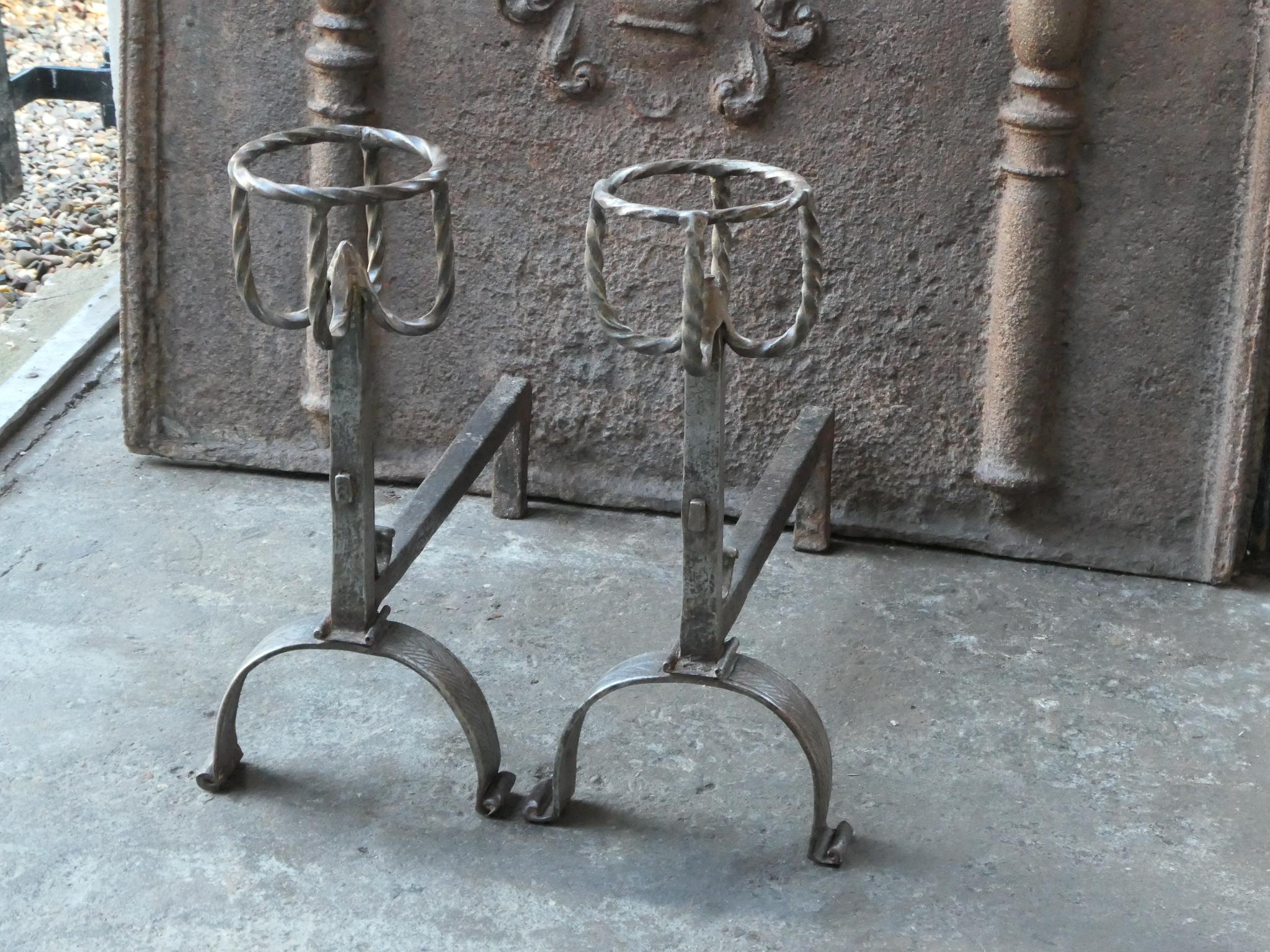 17th - 18th C. Polished Steel French Gothic Andirons or Firedogs For Sale 1