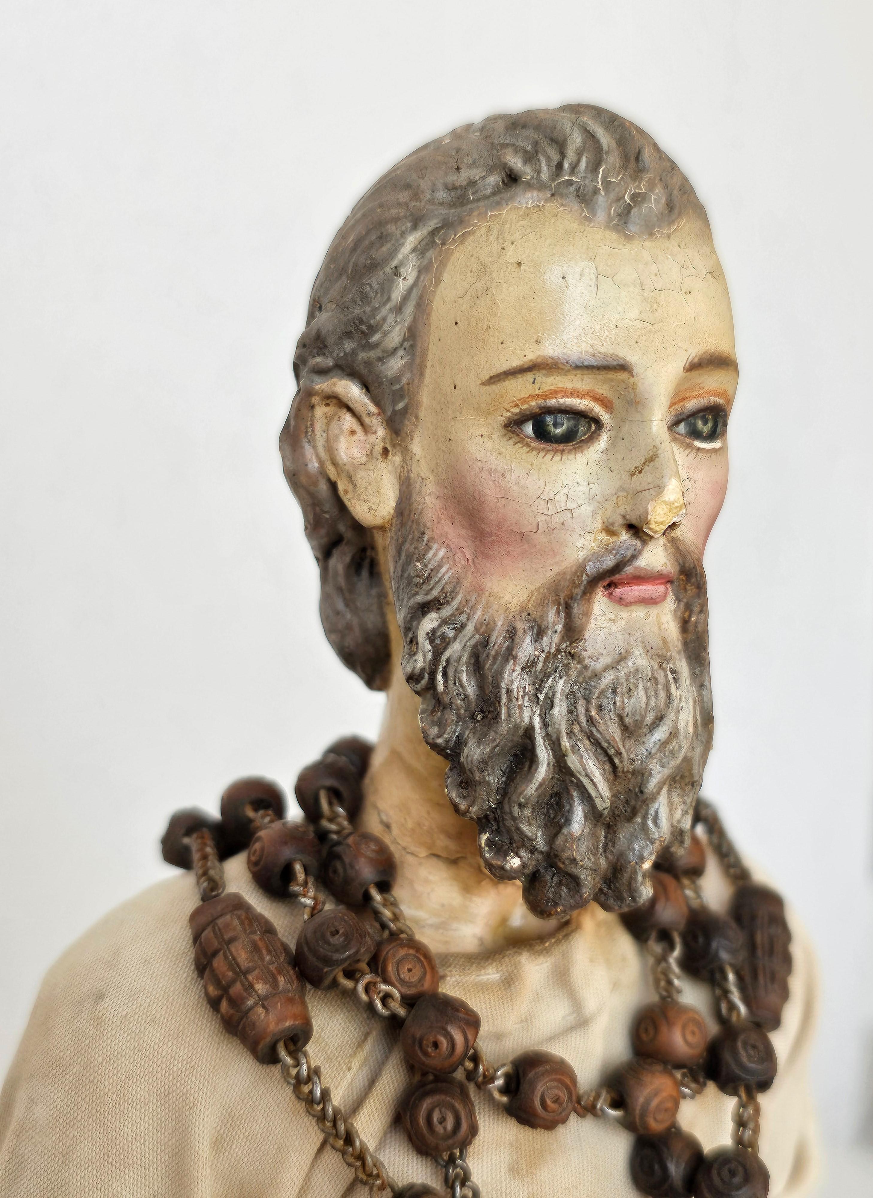 Gesso 17th/18th Century Baroque Period Carved Polychrome Santo Altar Statue For Sale