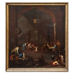 17th-18th Century Camp Scene Painting Oil on Canvas by Magnasco