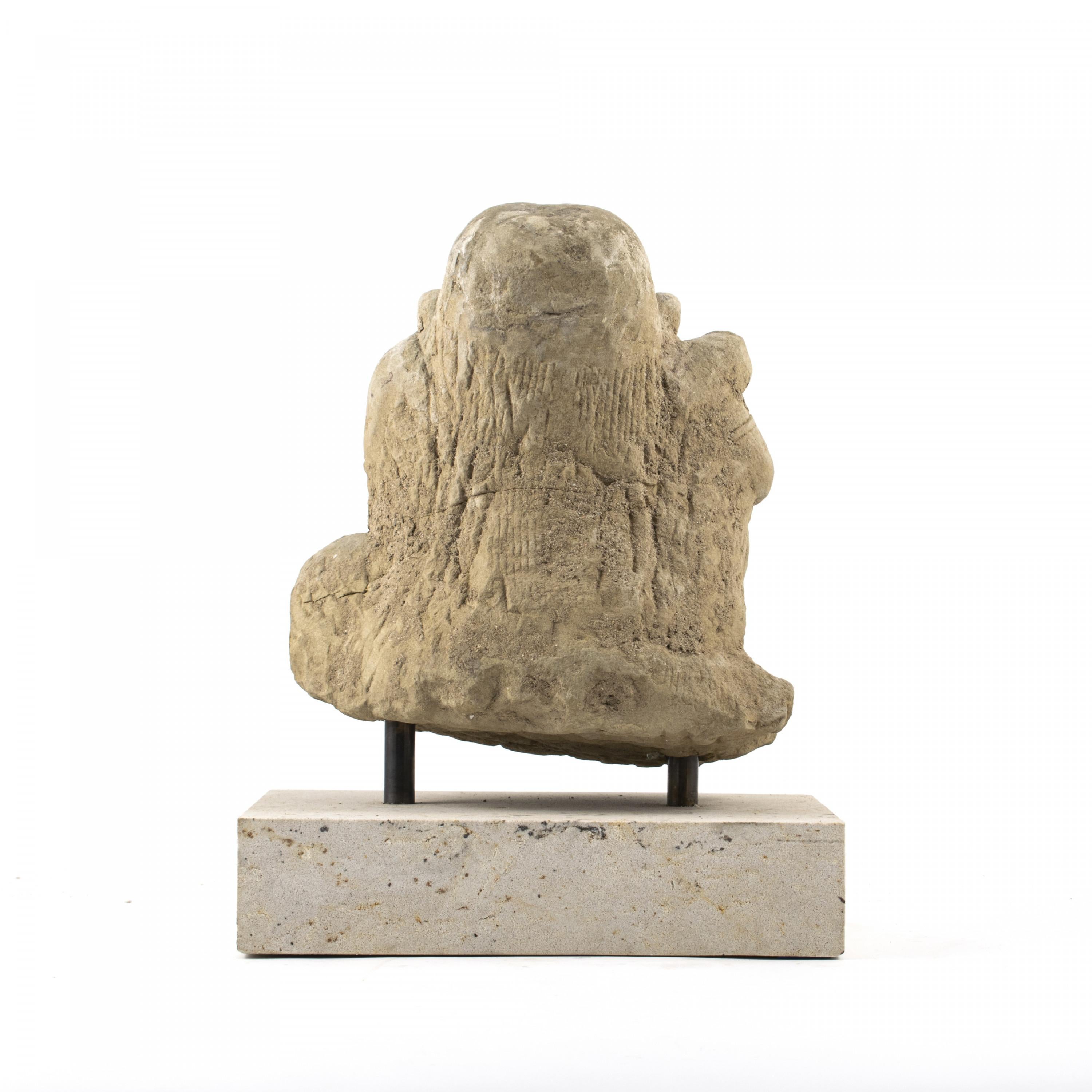 Burmese 17th-18th Century Carved Sandstone Temple Sculpture of Demon from Burma