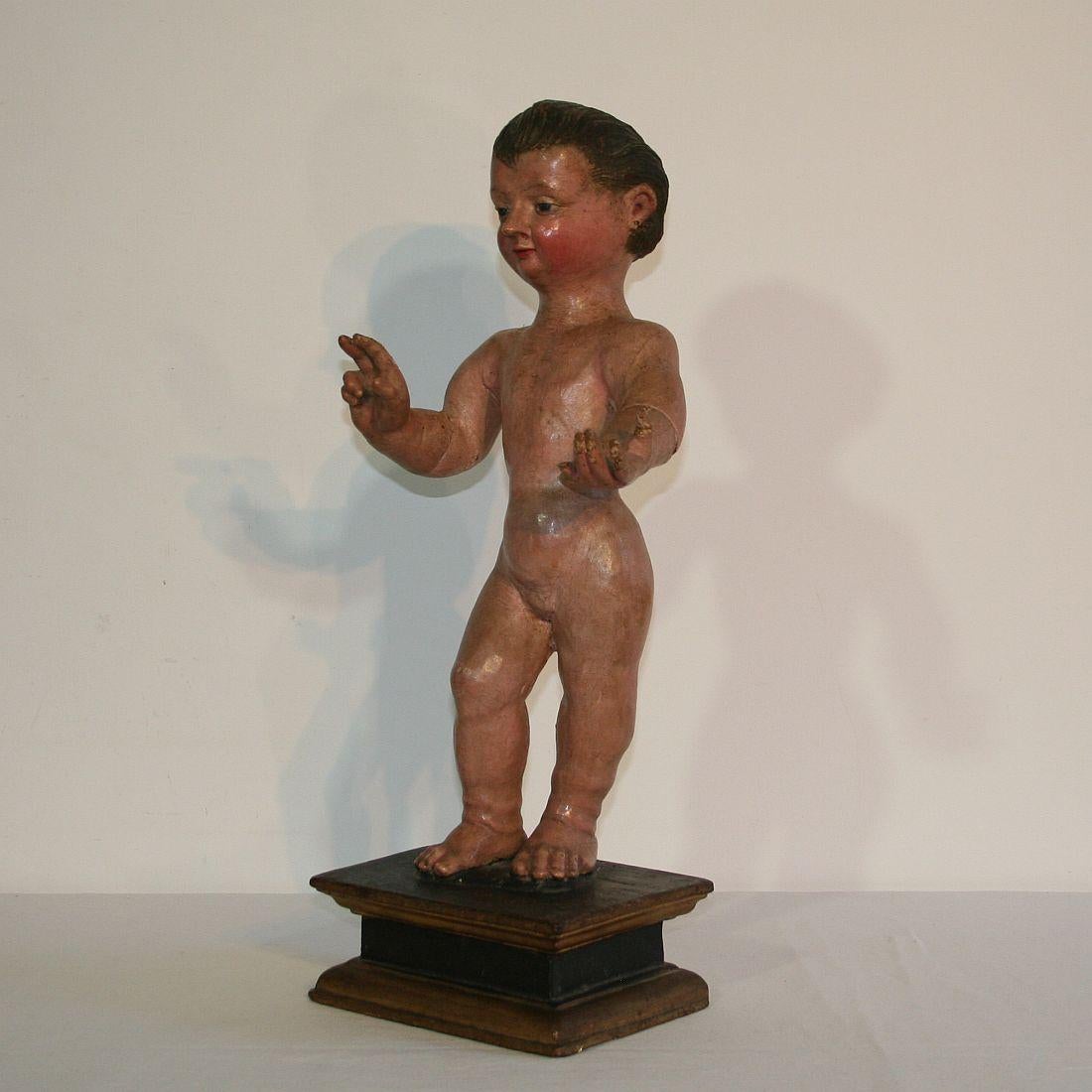 Beautiful Folk Art baby Jesus, Spain, circa 1650-1750. Weathered.