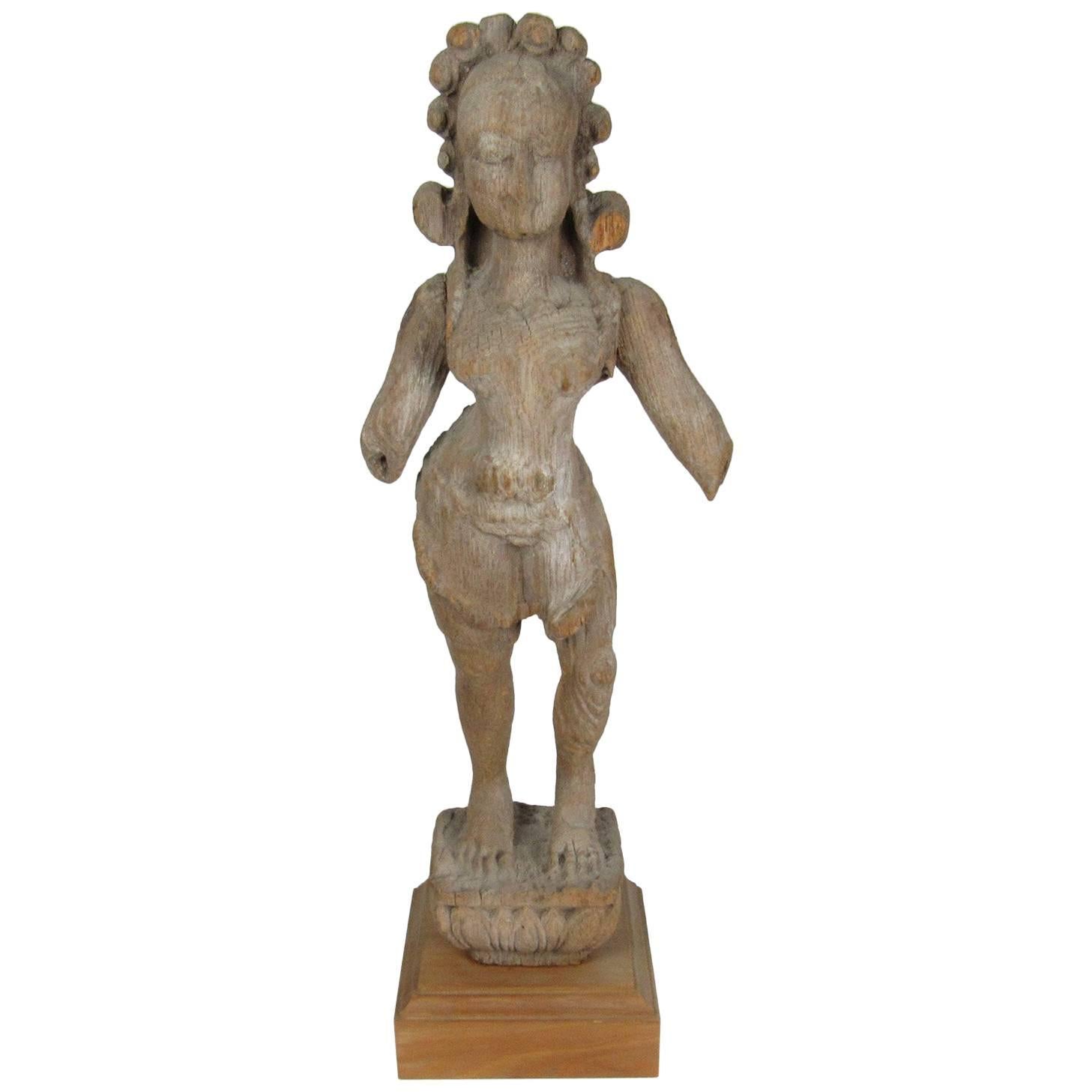 17th-18th Century Carved Wood Figure of a Female Hindu Deity