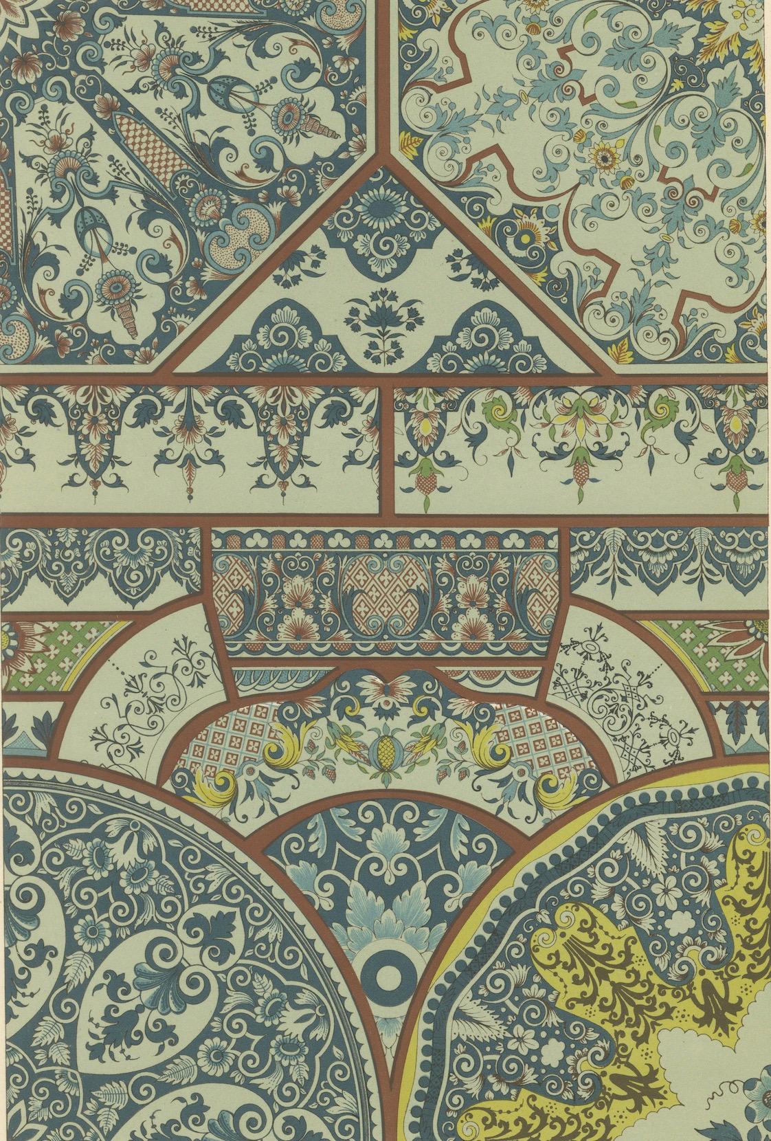 Décoration de plafond du 17e-18e siècle - Motifs de panneaux rococo et baroque, vers 1869 Bon état - En vente à Langweer, NL