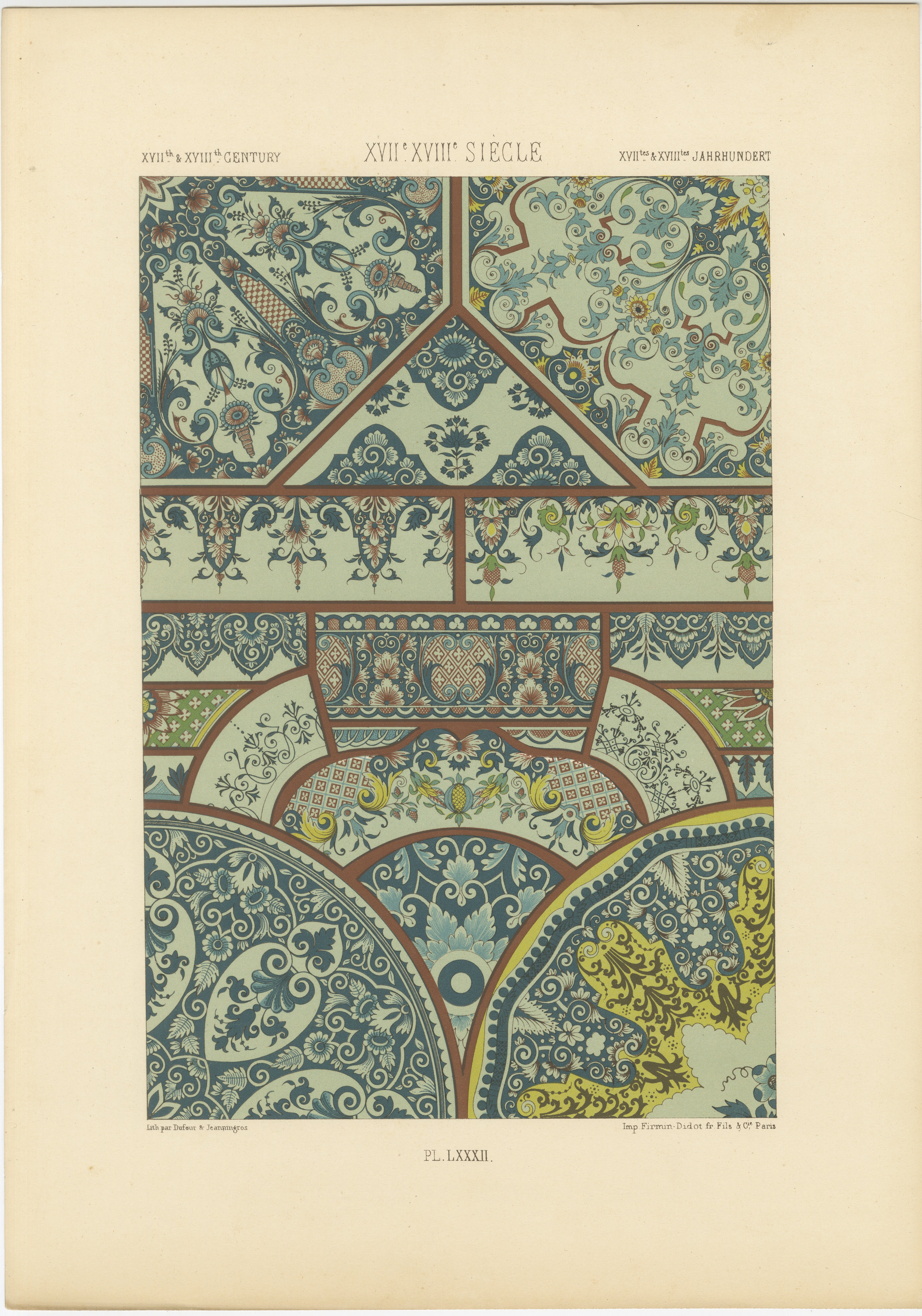 Décoration de plafond du 17e-18e siècle - Motifs de panneaux rococo et baroque, vers 1869 en vente