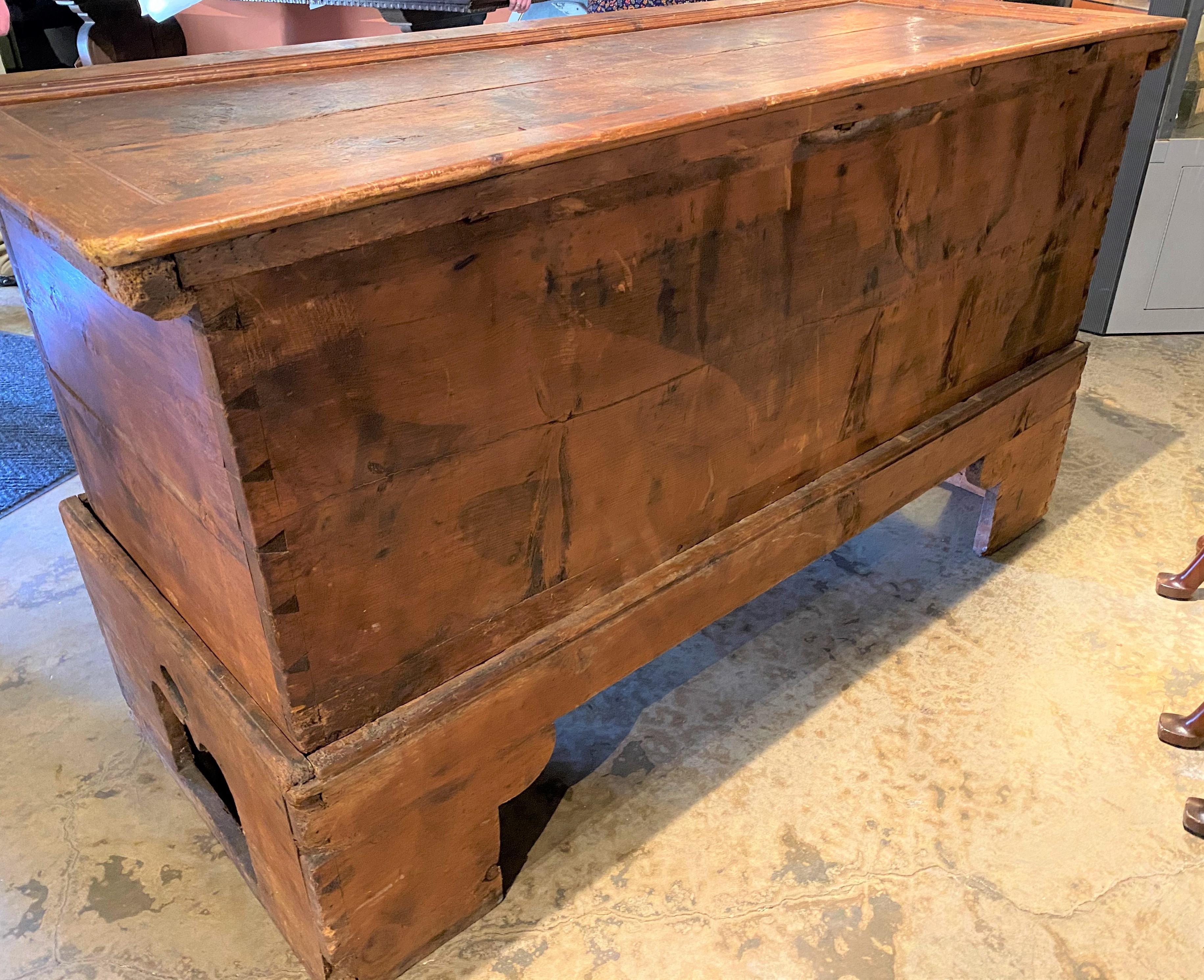 17th / 18th Century Continental Pine Storage Chest on Frame with Intricate Lock 7