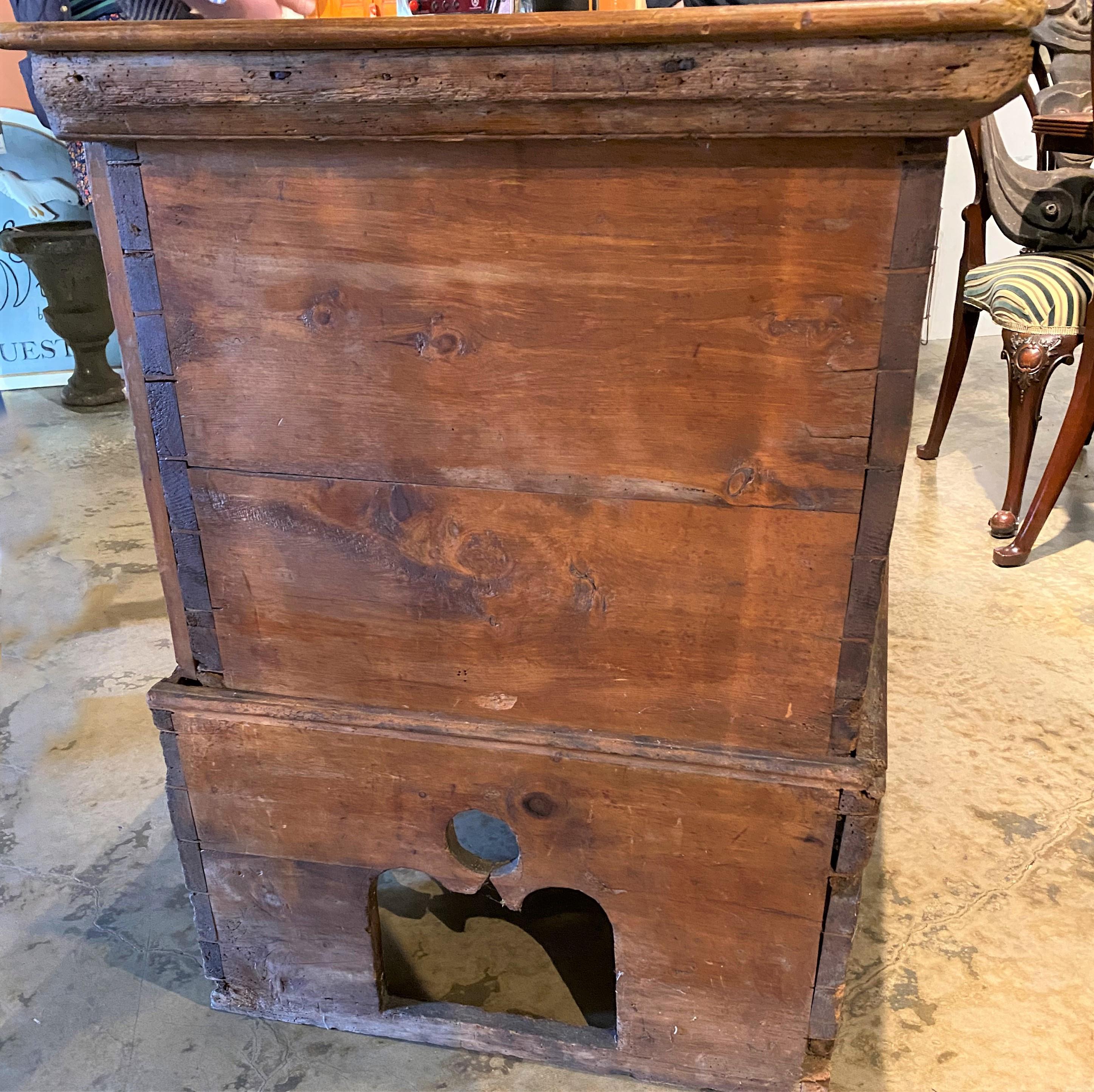 18th Century and Earlier 17th / 18th Century Continental Pine Storage Chest on Frame with Intricate Lock