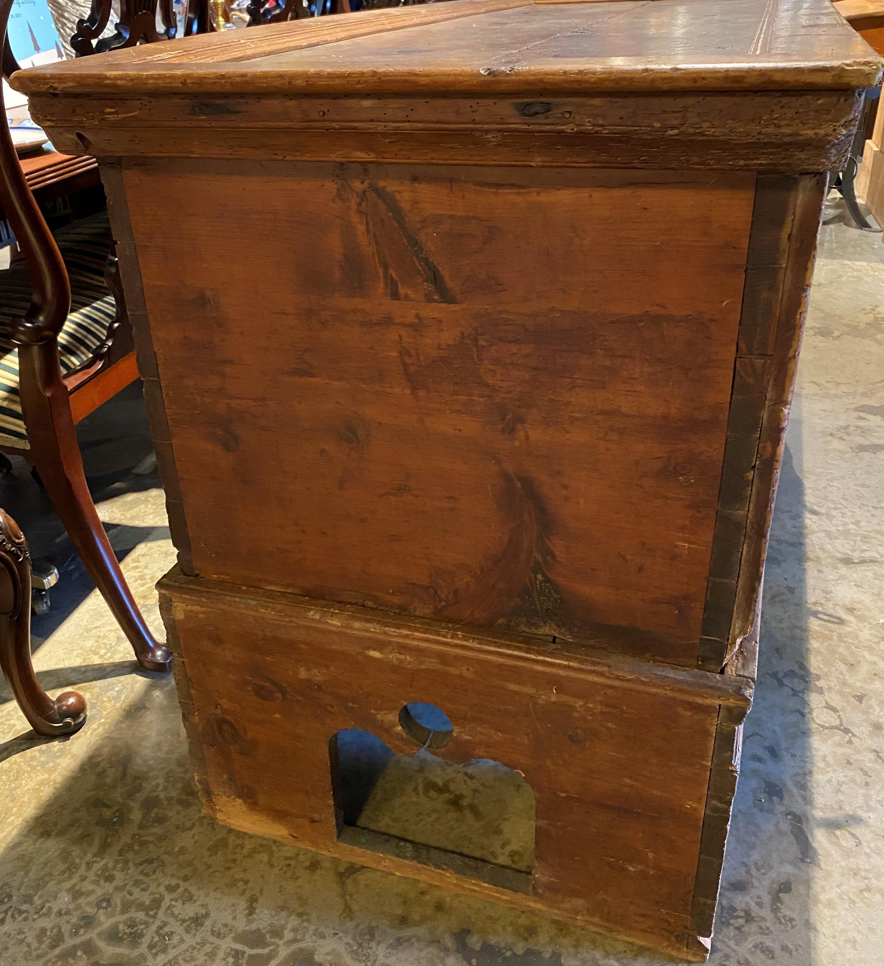 17th / 18th Century Continental Pine Storage Chest on Frame with Intricate Lock 1