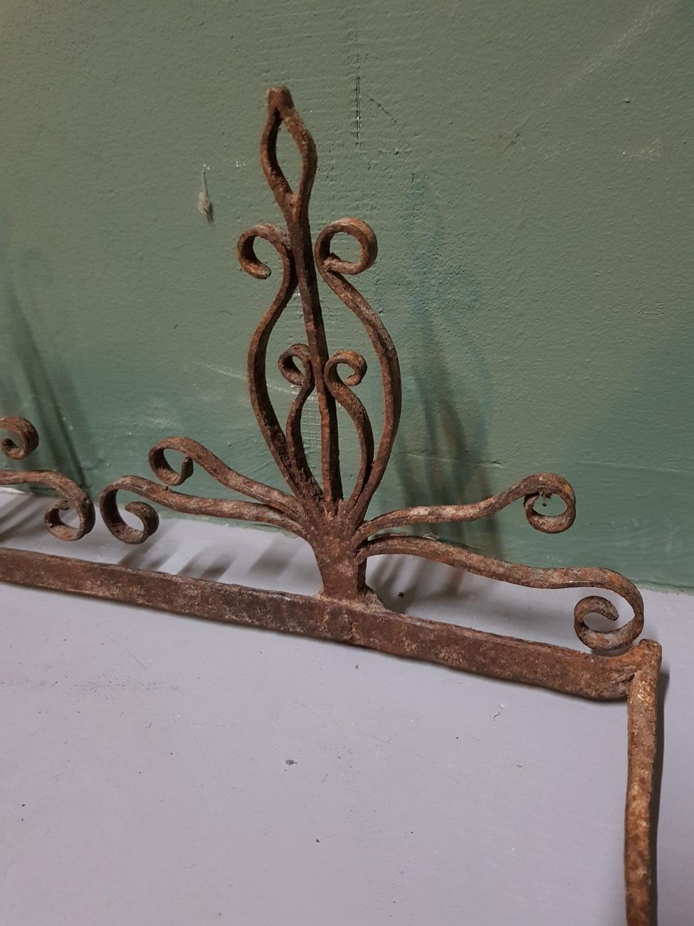 18th Century and Earlier 17th-18th Century Dutch Wrought Iron Fireplace Tools Wall Rack For Sale