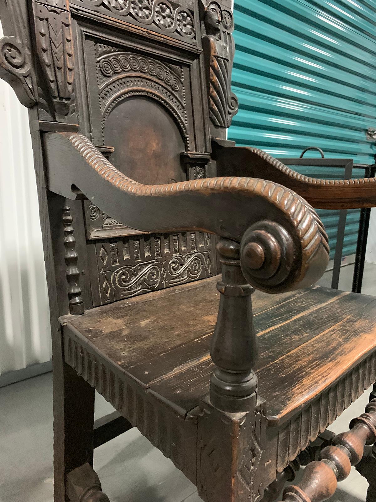 17th/18th Century English Carved Oak Wainscot Armchair 3