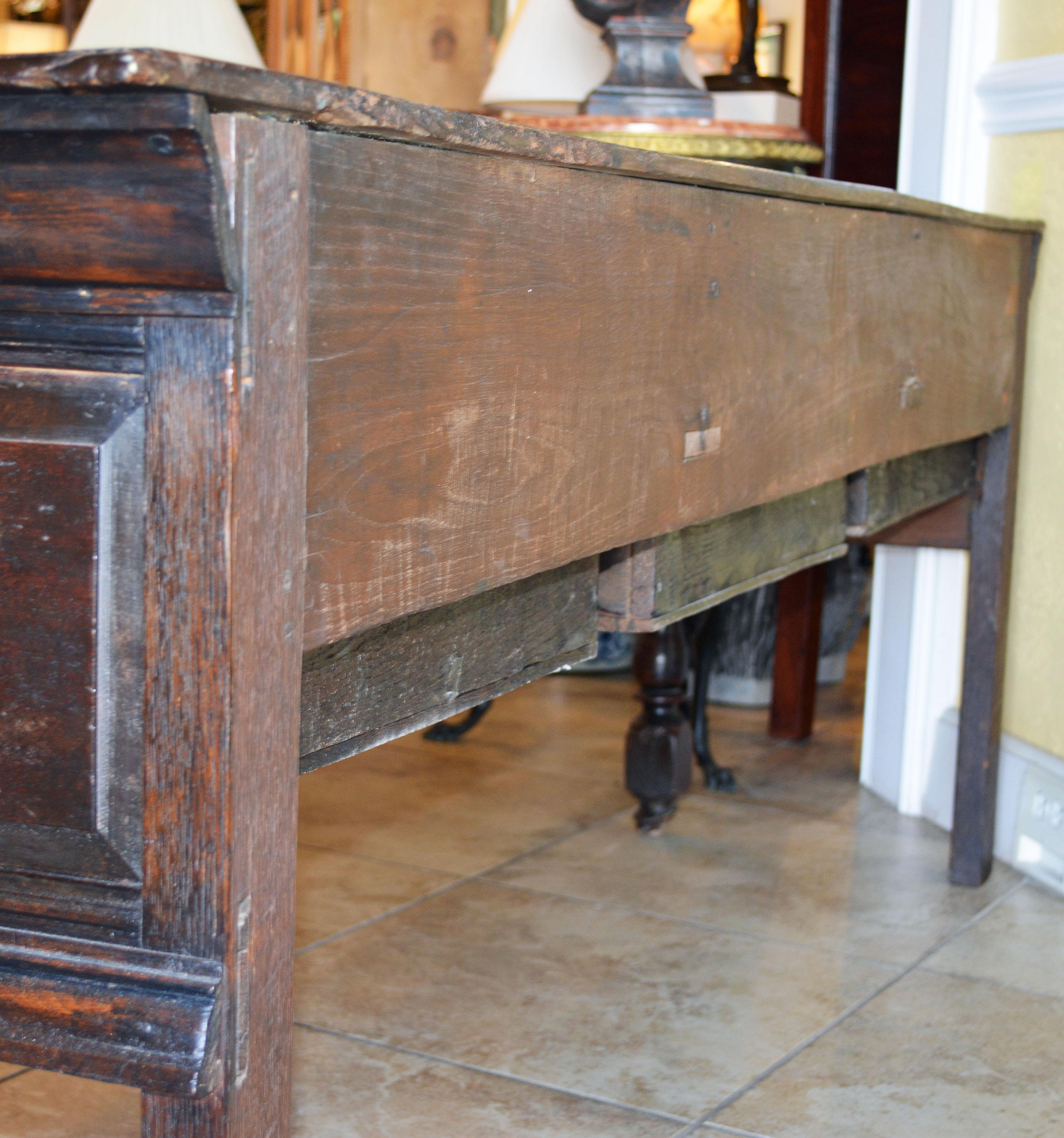 Carved 17th-18th Century English Jacobean Style Three-Drawer Oak Wood Dresser or Buffet