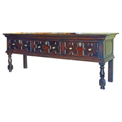 Used 17th-18th Century English Jacobean Style Three-Drawer Oak Wood Dresser or Buffet