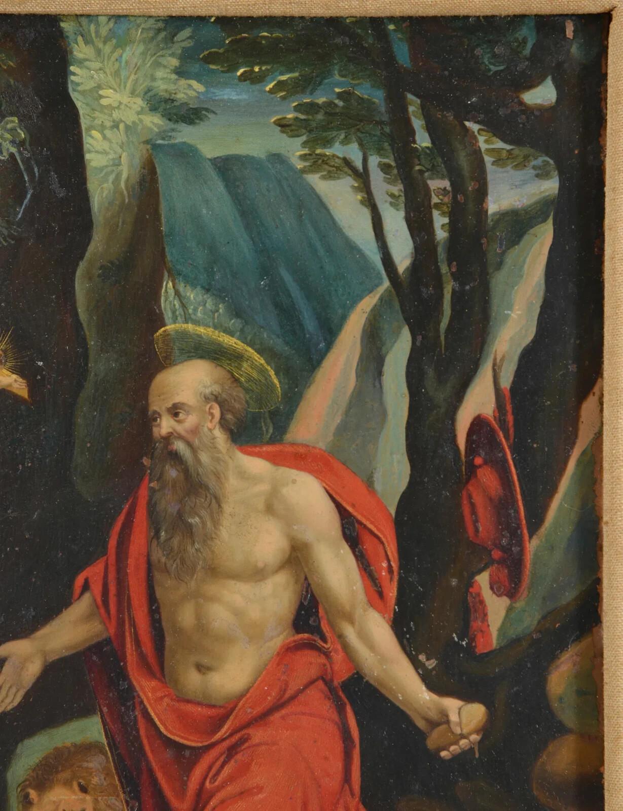 17./18. Jahrhundert, flämisches Ölgemälde des Heiligen Hieronymus, alter Meister (Farbe) im Angebot