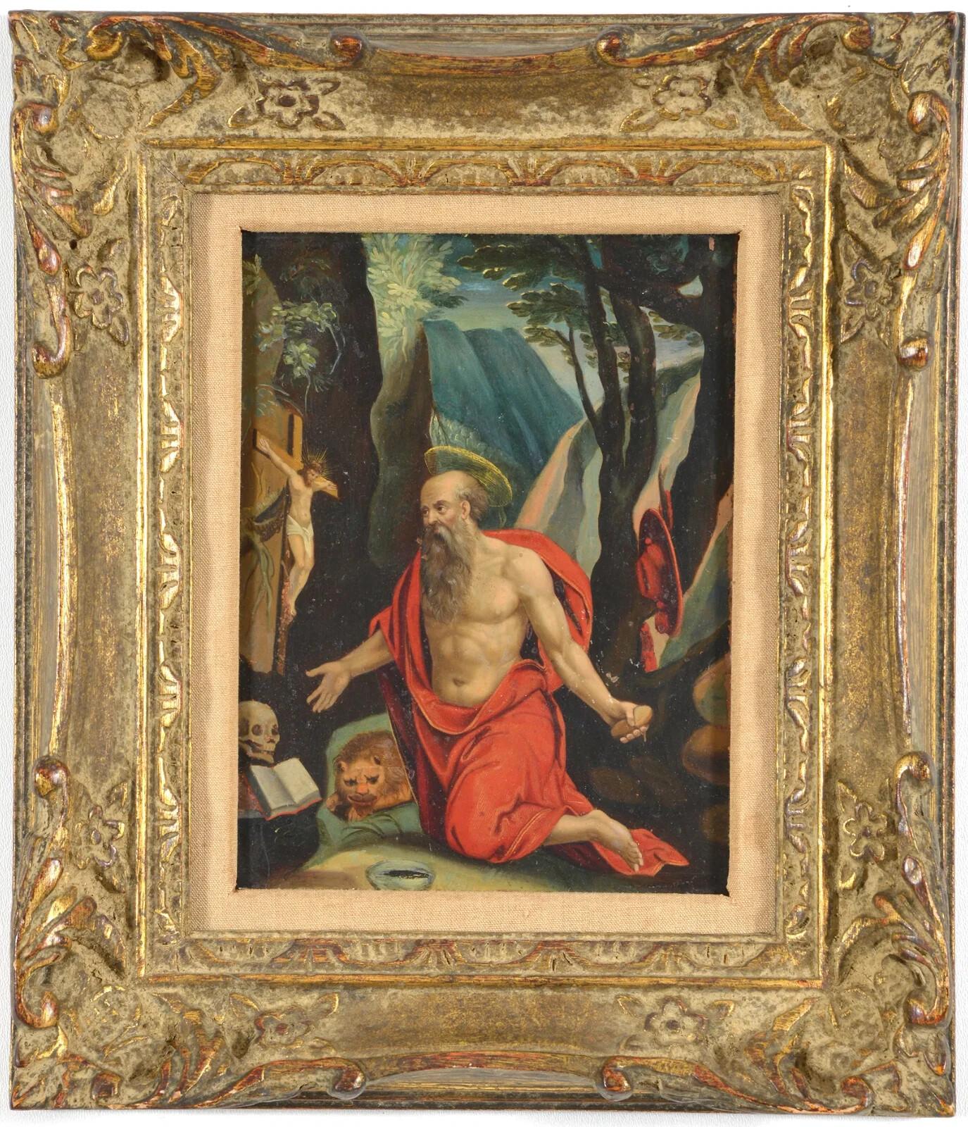 17./18. Jahrhundert, flämisches Ölgemälde des Heiligen Hieronymus, alter Meister im Angebot 3