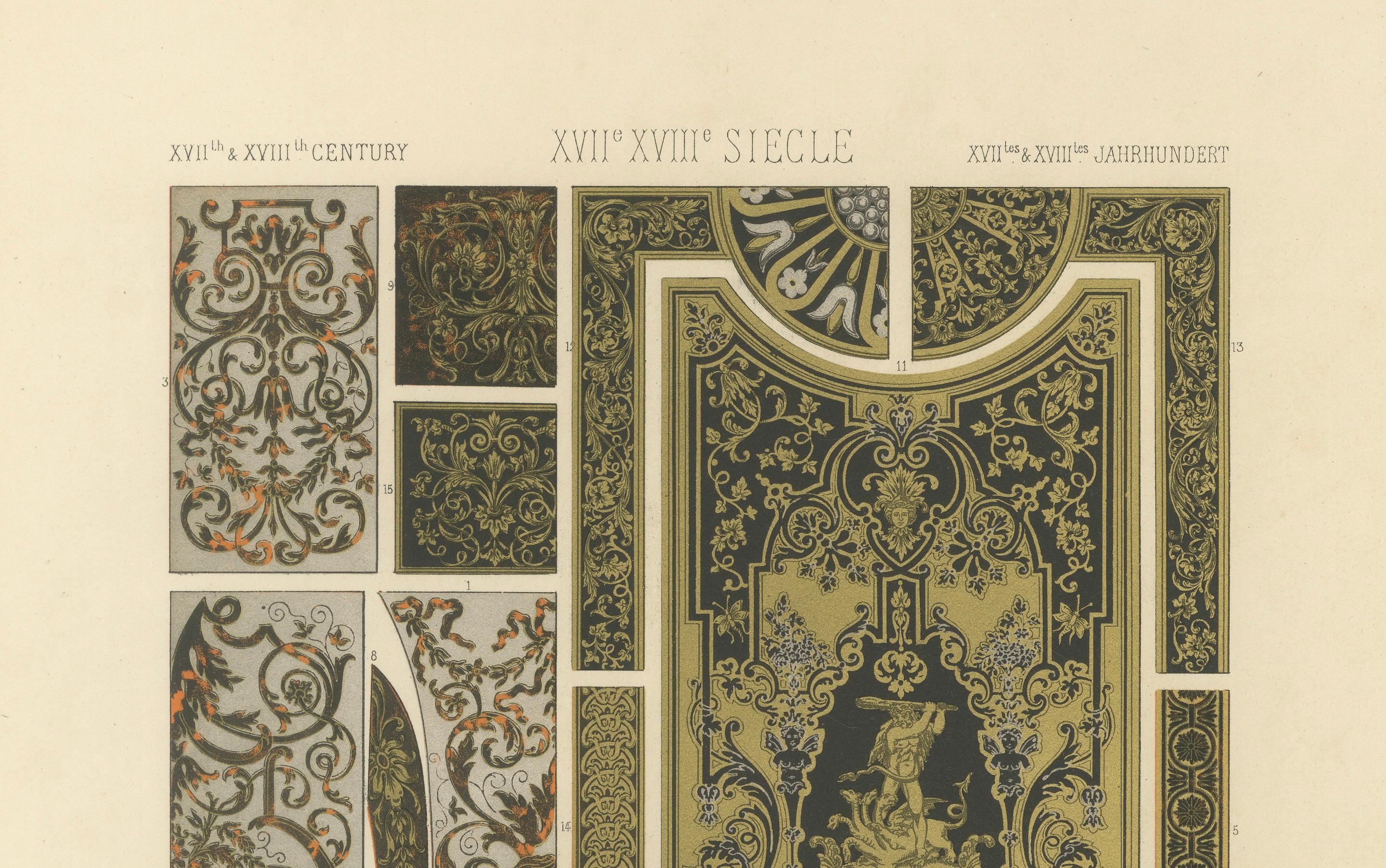 Français Panneaux décoratifs français du 17e au 18e siècle - Rinceaux et incrustations dorés, c.1869 en vente