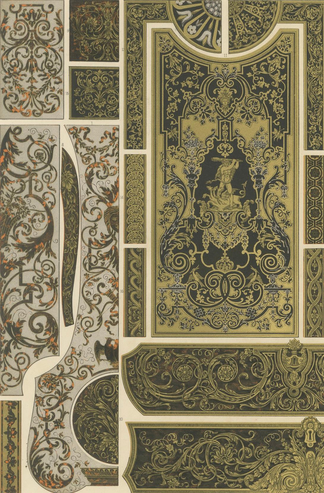 Panneaux décoratifs français du 17e au 18e siècle - Rinceaux et incrustations dorés, c.1869 en vente 1
