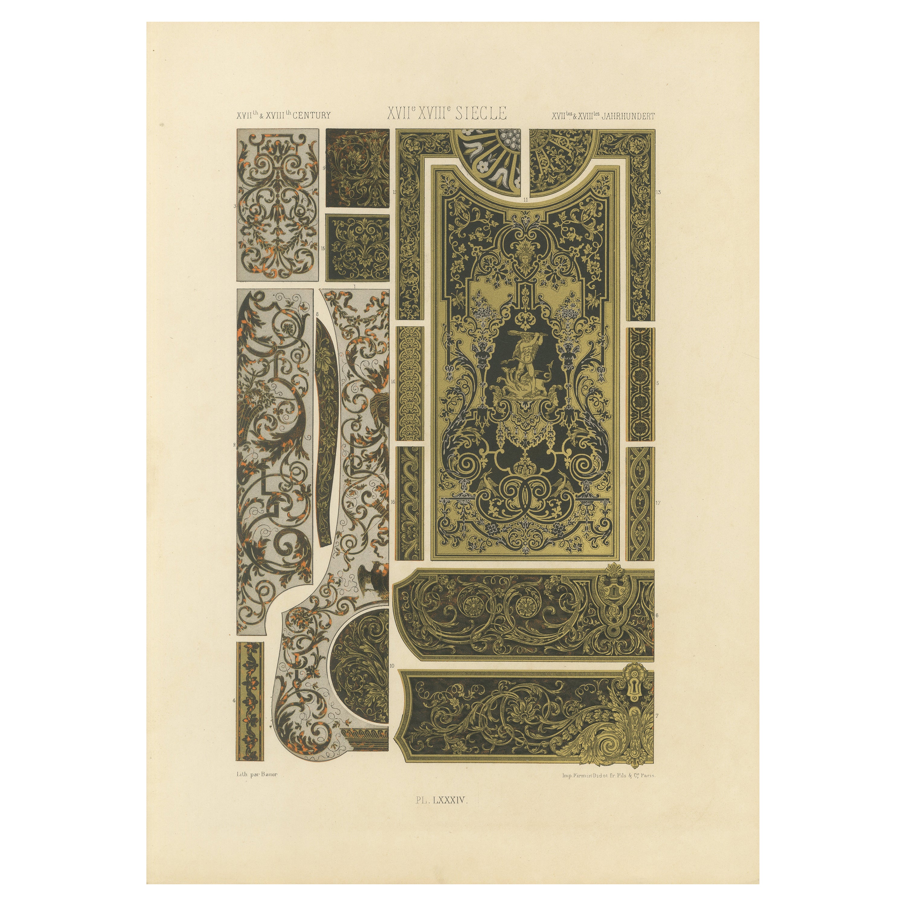 17th–18th Century French Decorative Panels – Gilded Scrollwork and Inlay, c.1869