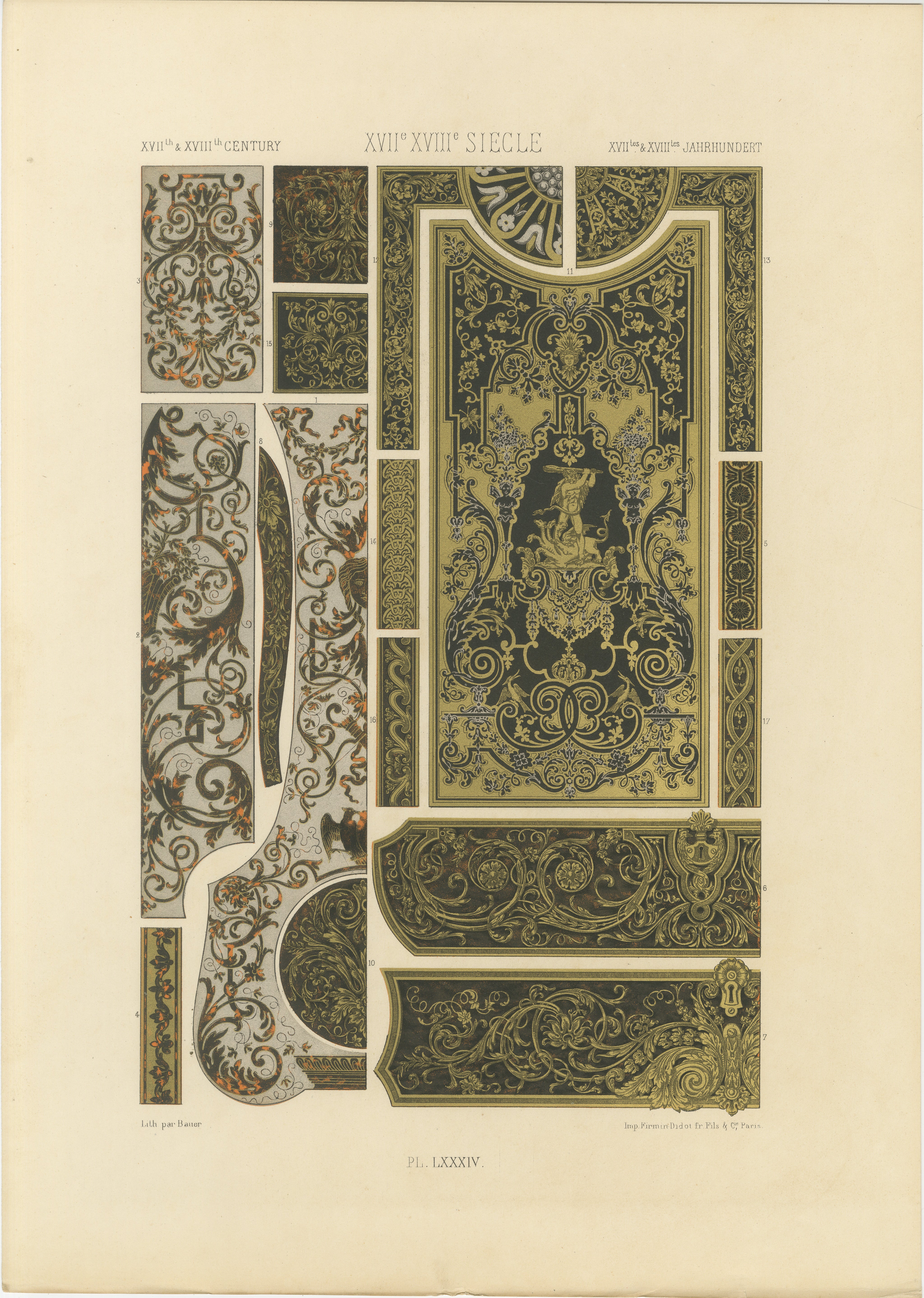 Panneaux décoratifs français du 17e au 18e siècle - Rinceaux et incrustations dorés, c.1869 en vente