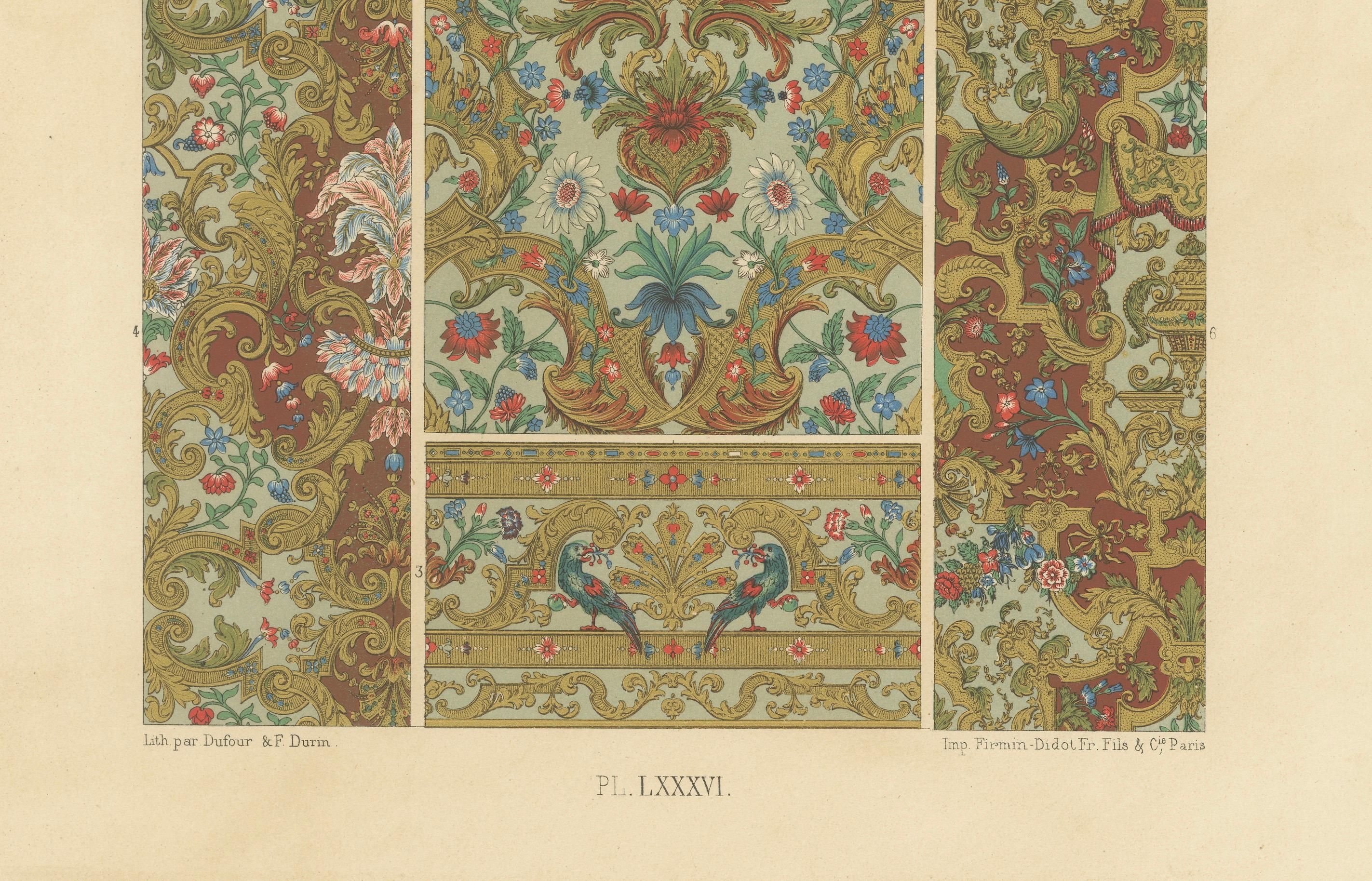 Français Dessins de textiles et de papiers peints décoratifs français des XVIIe et XVIIIe siècles, planche LXXXVI en vente