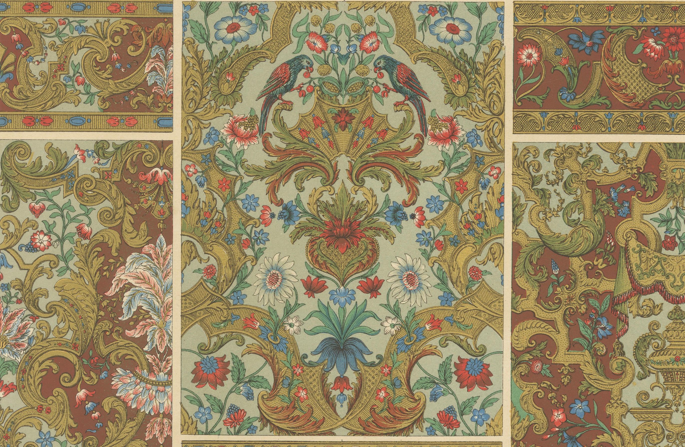 XIXe siècle Dessins de textiles et de papiers peints décoratifs français des XVIIe et XVIIIe siècles, planche LXXXVI en vente