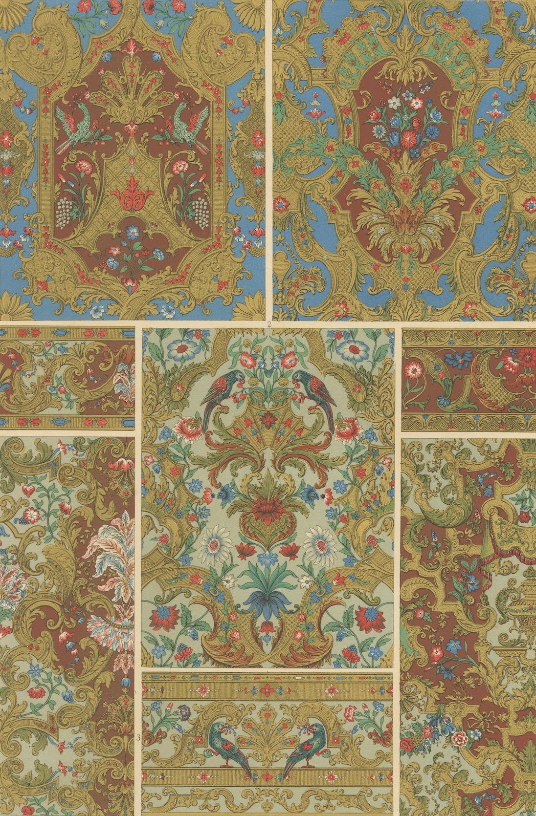 Papier Dessins de textiles et de papiers peints décoratifs français des XVIIe et XVIIIe siècles, planche LXXXVI en vente