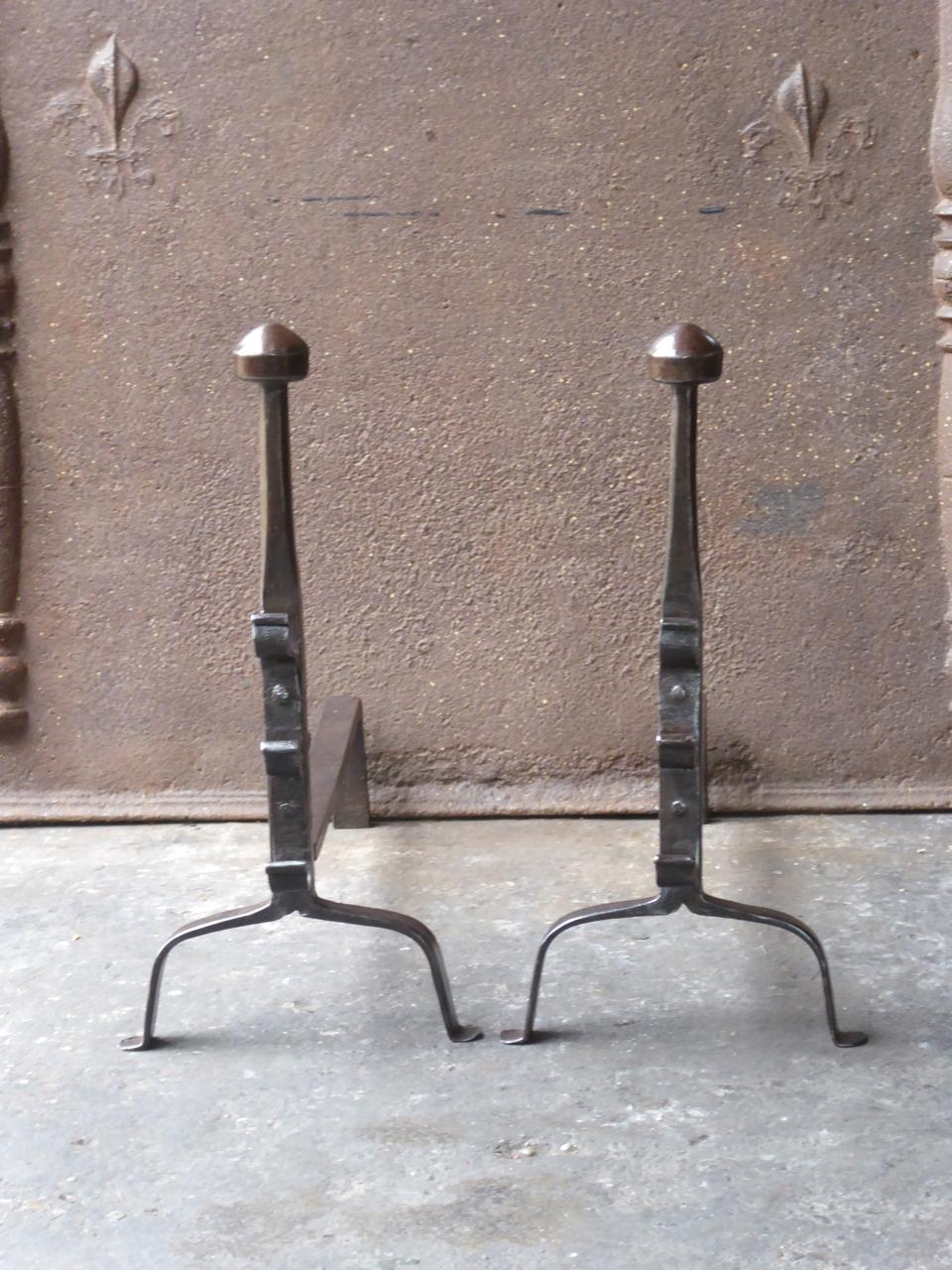 17th-18th century French Gothic andirons made of wrought iron. The andirons have spit hooks to grill food.







 