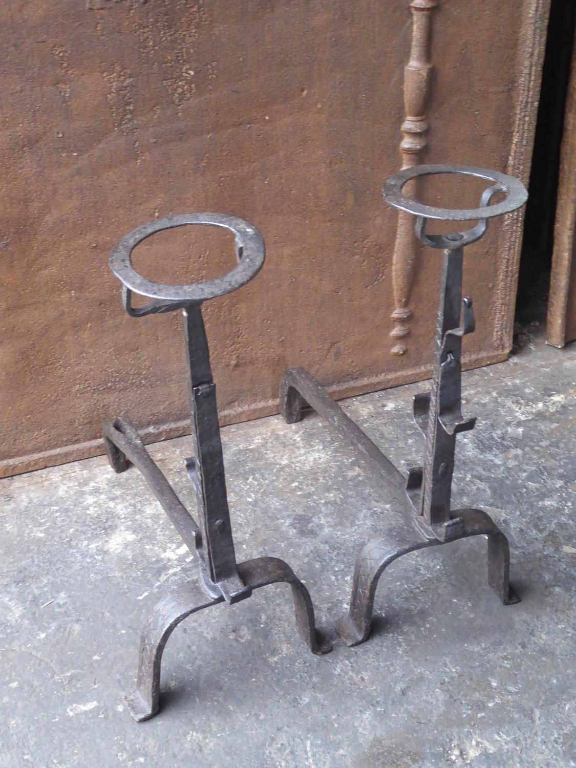 Forged 17th-18th Century French Gothic Andirons or Firedogs For Sale