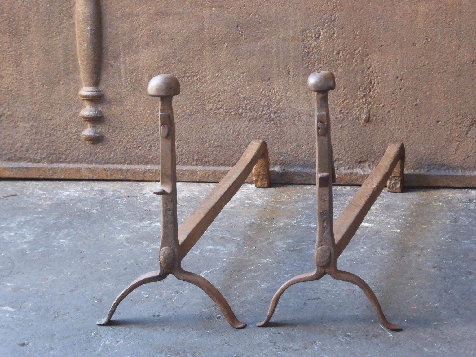 Forged 17th-18th Century French Gothic Andirons or Firedogs For Sale