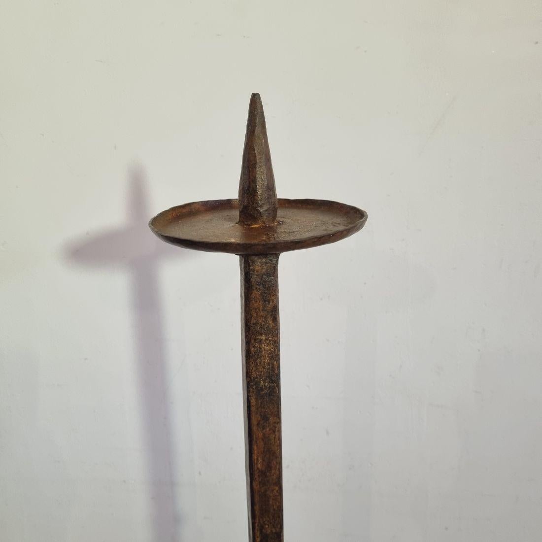 17th-18th Century French Hand Forged Iron Candleholder For Sale 4